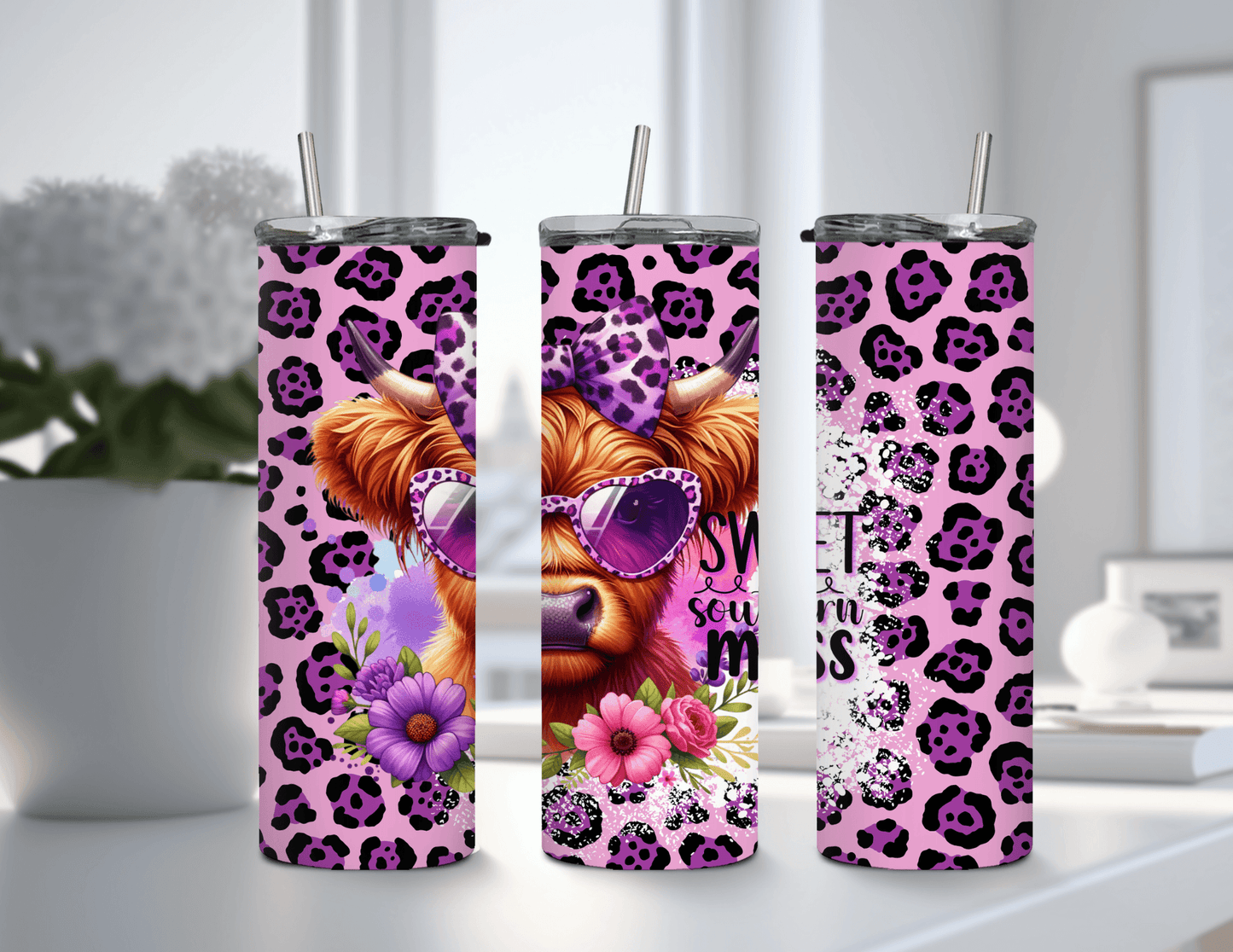 Sweet Southern Mess Highland Cow 20 oz Skinny Tumbler