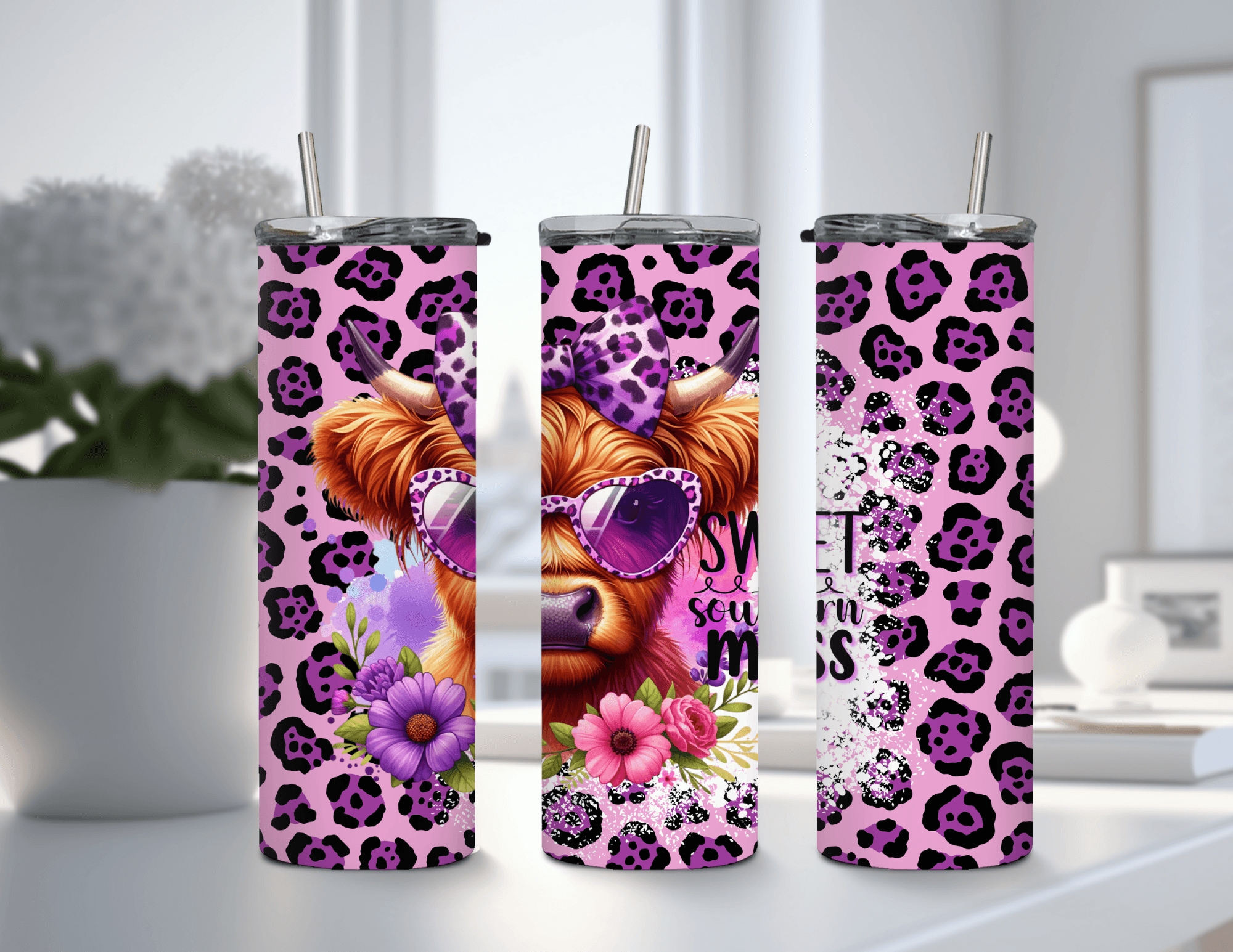 Sweet Southern Mess Highland Cow 20 oz Skinny Tumbler