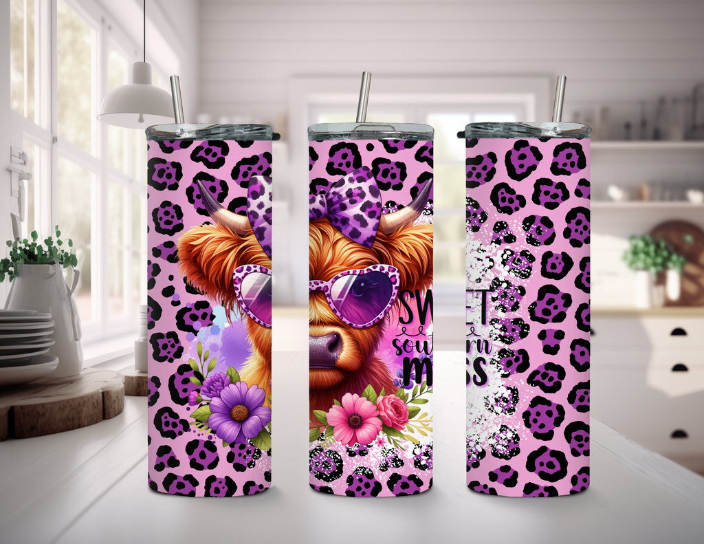 Sweet Southern Mess Highland Cow Tumbler
