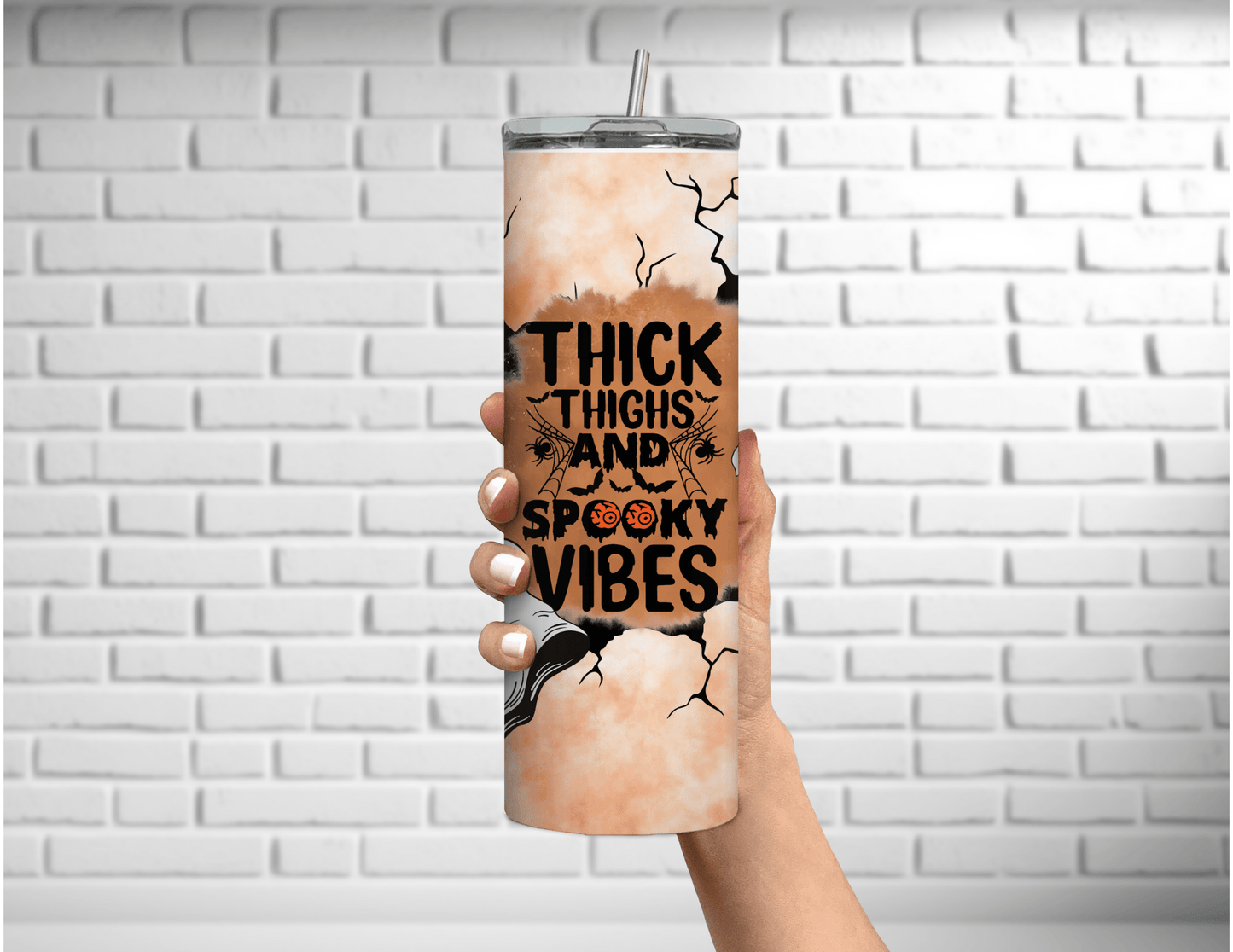 Thick Thighs and Spooky Vibes 20 oz Skinny Tumbler