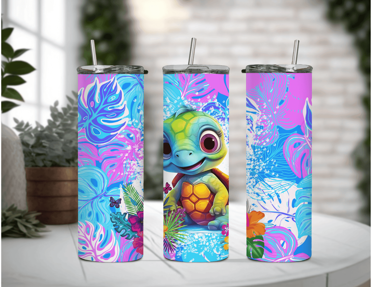 Turtle Pink and Blue 20 oz Skinny Tumbler