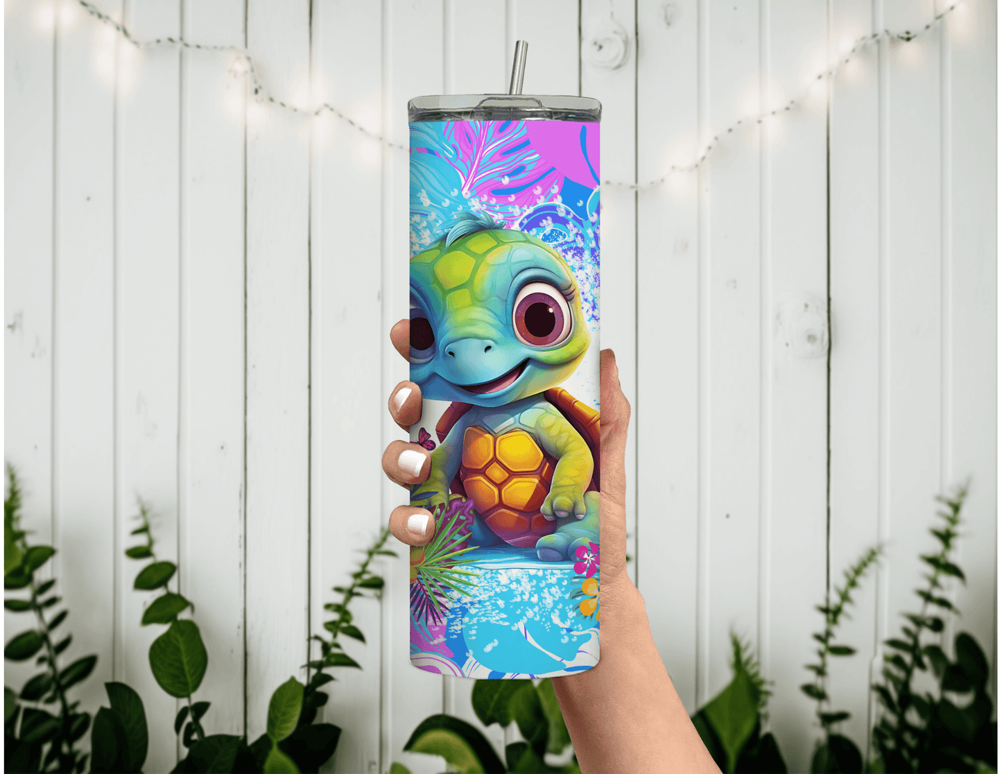 Turtle Pink and Blue 20 oz Skinny Tumbler