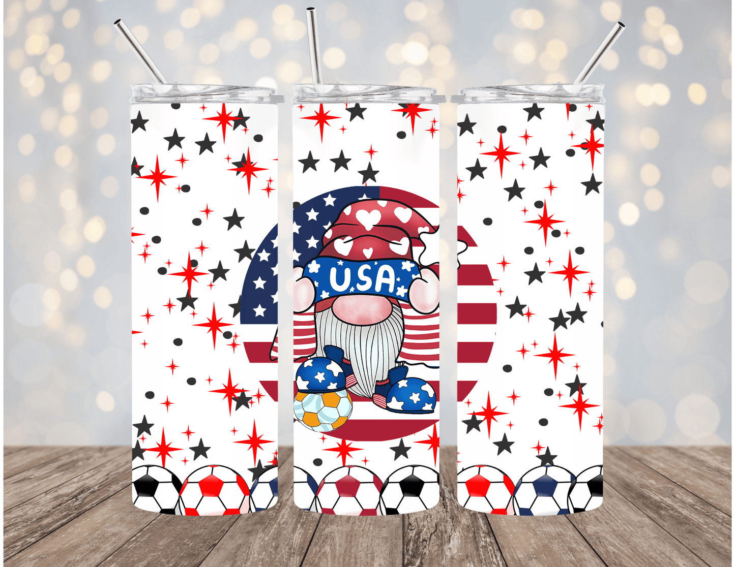 USA Soccer Gnome 20 oz Skinny Tumbler