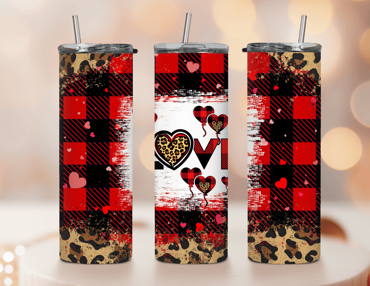 Vaso estrecho de 20 oz con estampado de leopardo y corazones de San Valentín