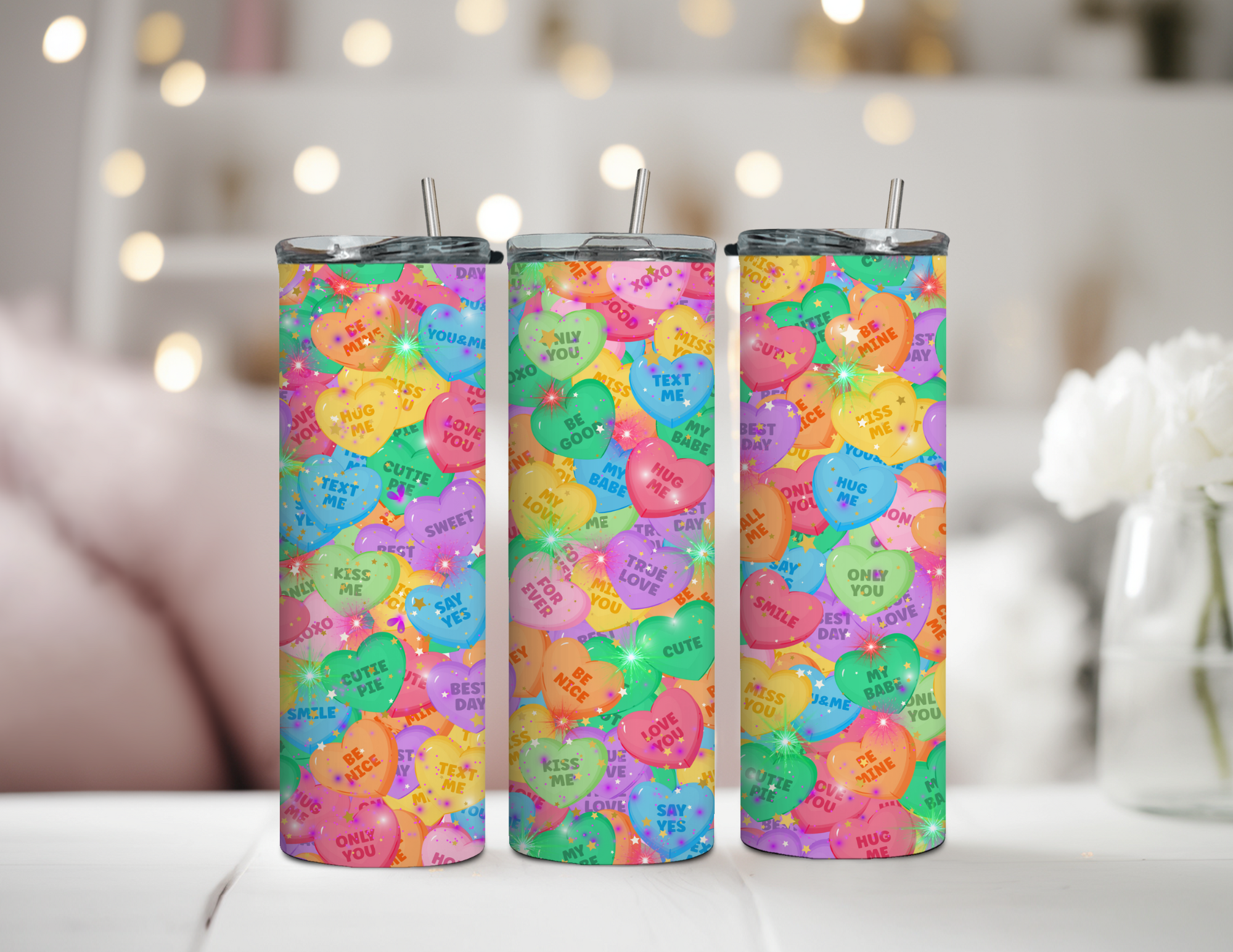 Valentine's Candy Hearts 20 oz Skinny Tumbler