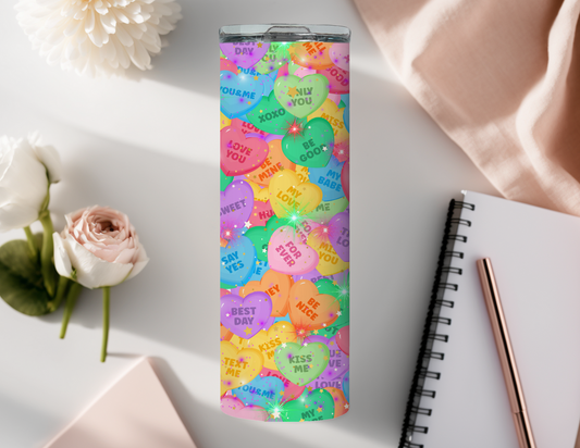 Valentine's Candy Hearts 20 oz Skinny Tumbler