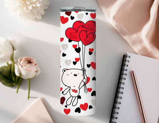 Valentine's I Love You Bear 20 oz Skinny Tumbler