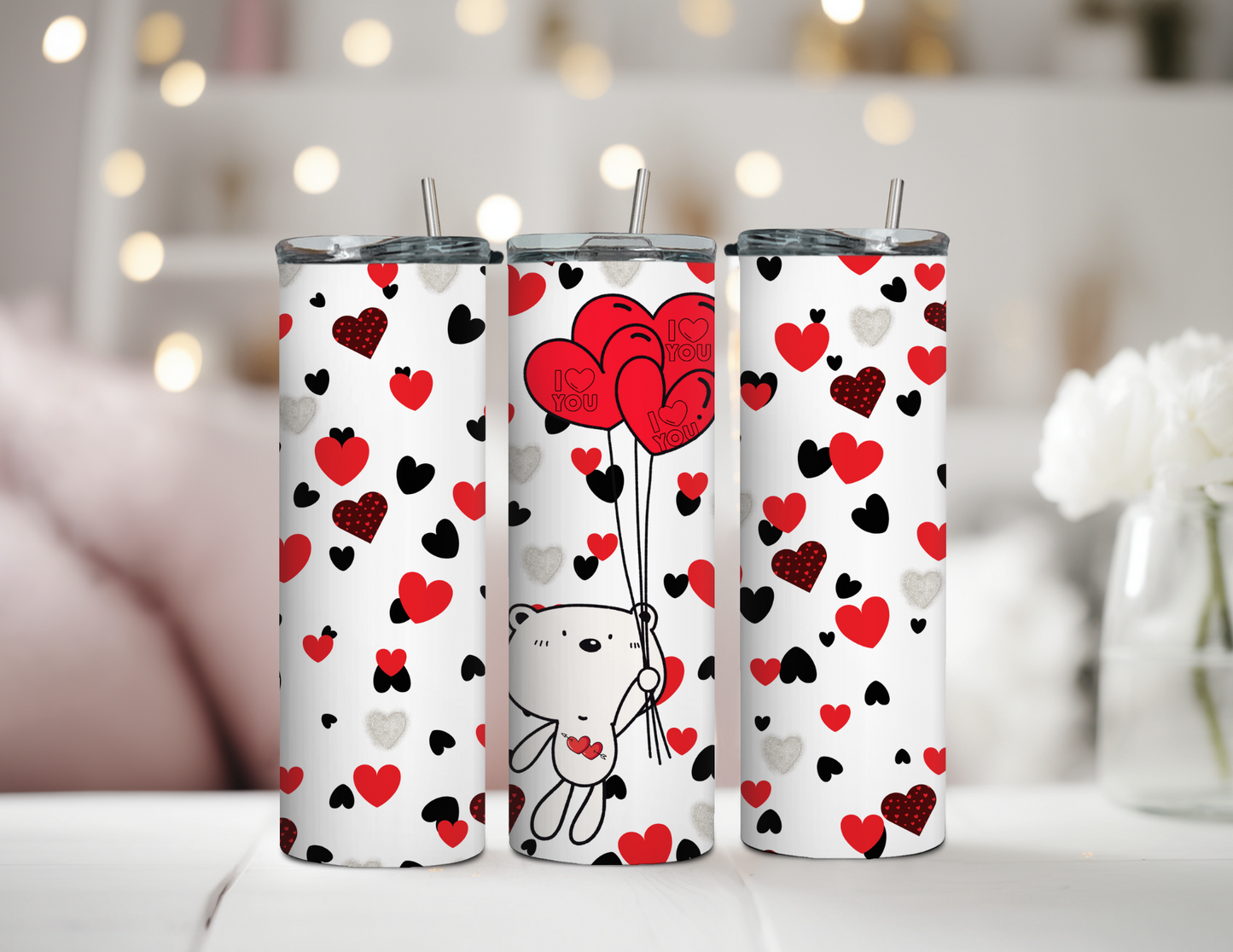 Valentine's I Love You Bear 20 oz Skinny Tumbler