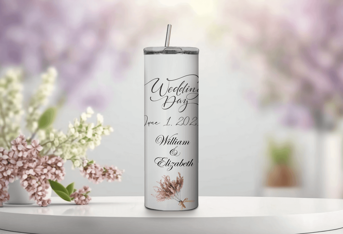 Vaso delgado personalizado de 20 oz para el día de la boda