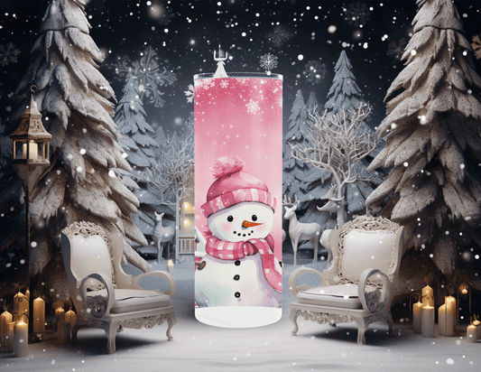 Christmas Winter Pink Snowman 20 oz Skinny Tumbler