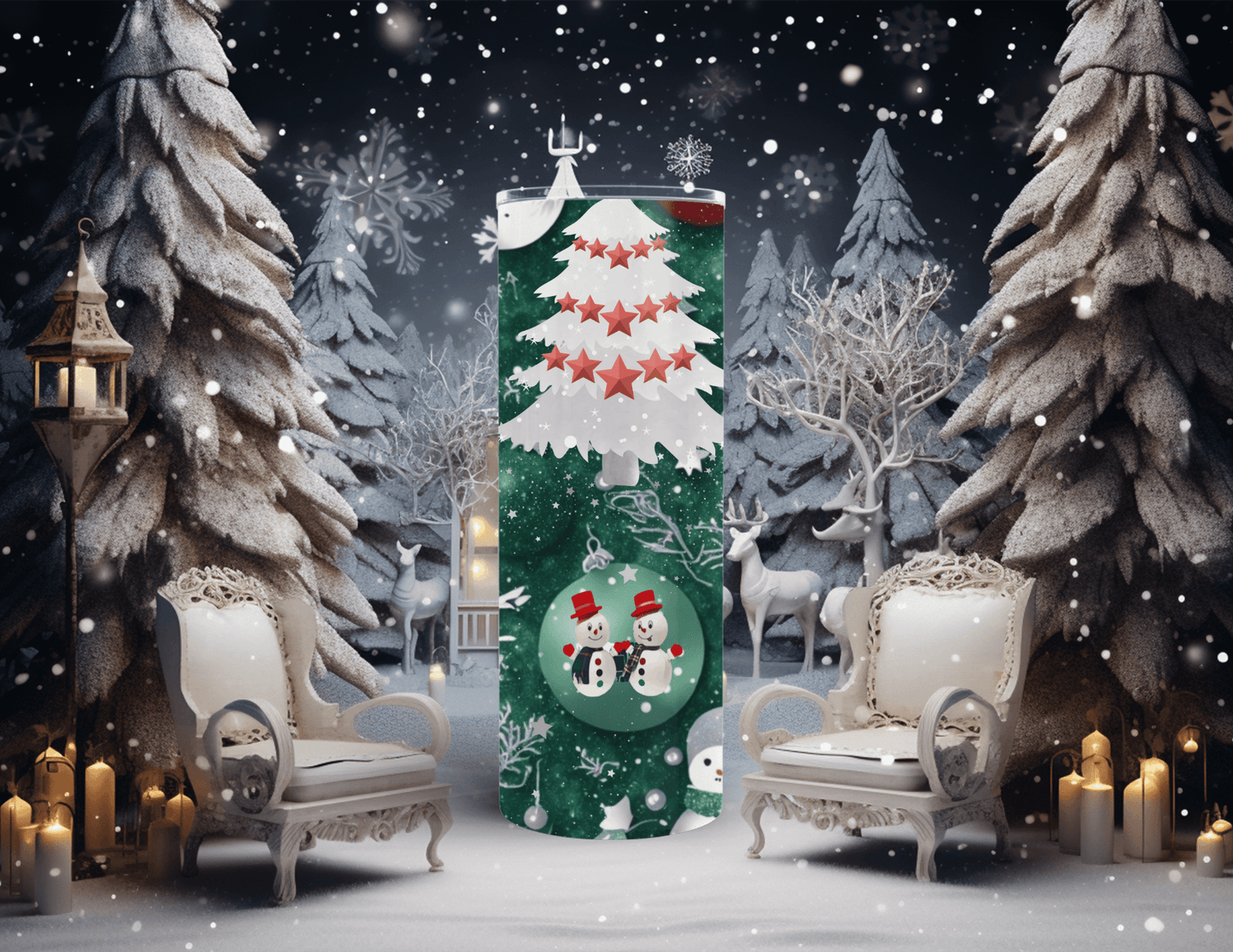 Winter Snowmen Green 20 oz Skinny Tumbler