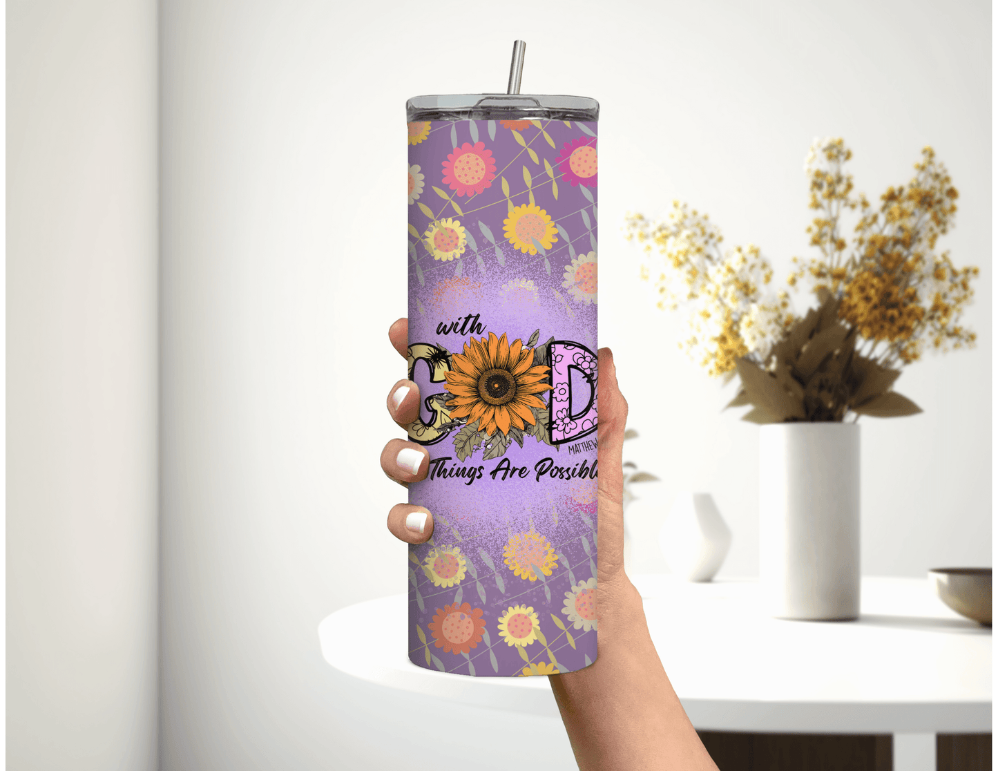 With God All Things 20 oz Skinny Tumbler