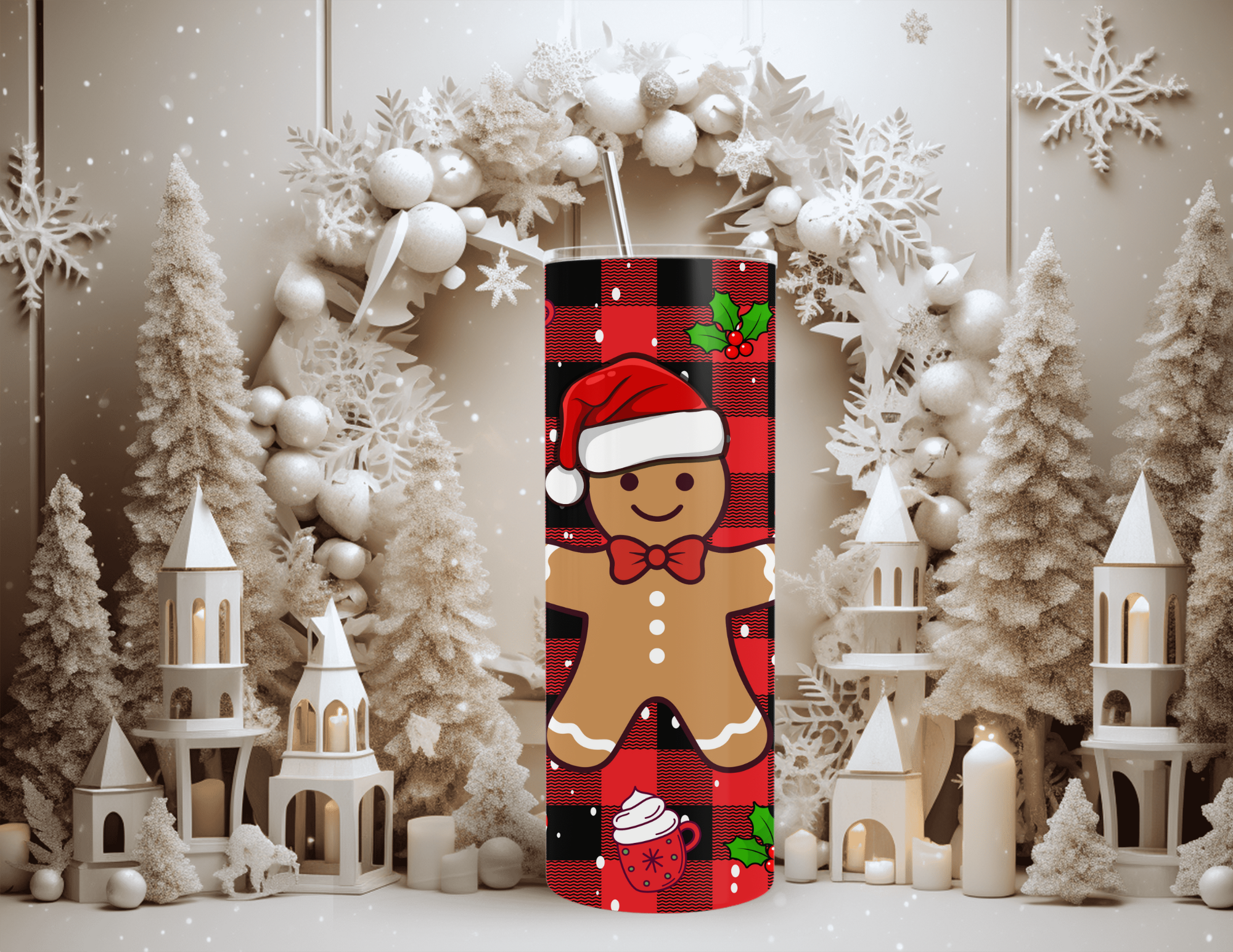 Christmas Gingerbread Man Plaid Tumbler