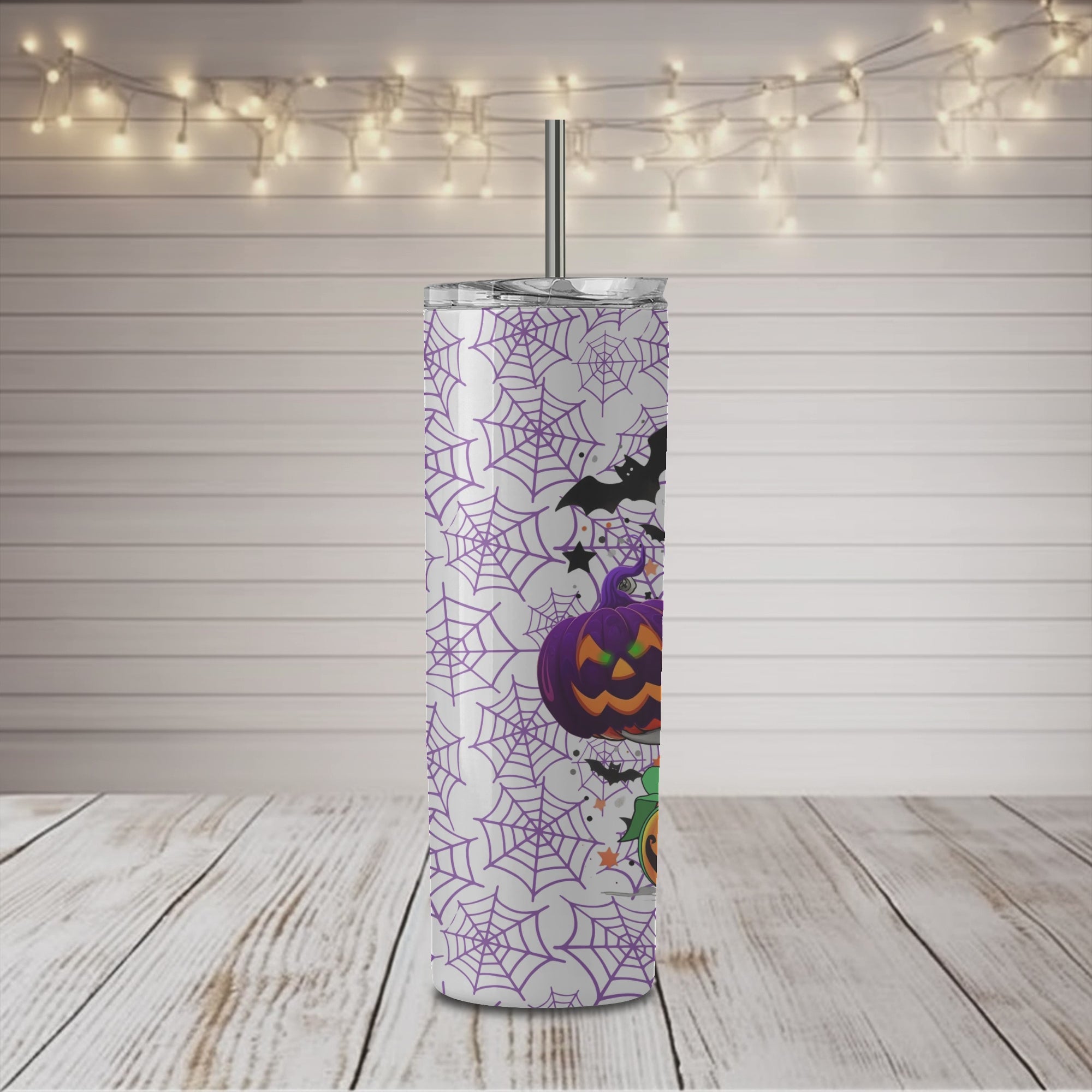 Halloween Ghost Girl Purple Webs 20 oz Skinny Sublimation Tumbler