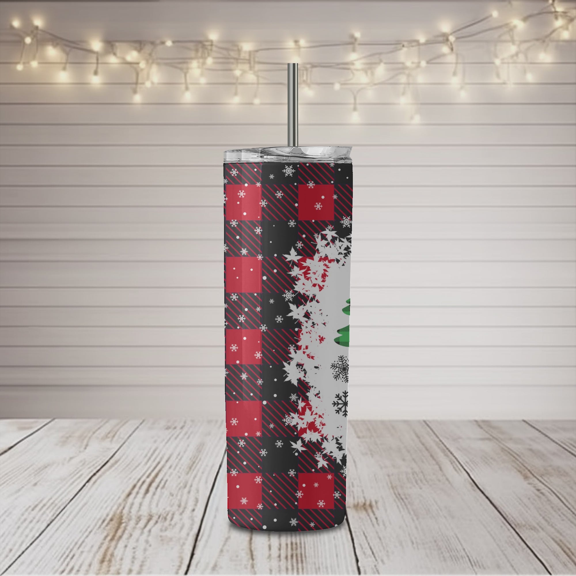 Merry Christmas Plaid Trees 20 oz Skinny Tumbler