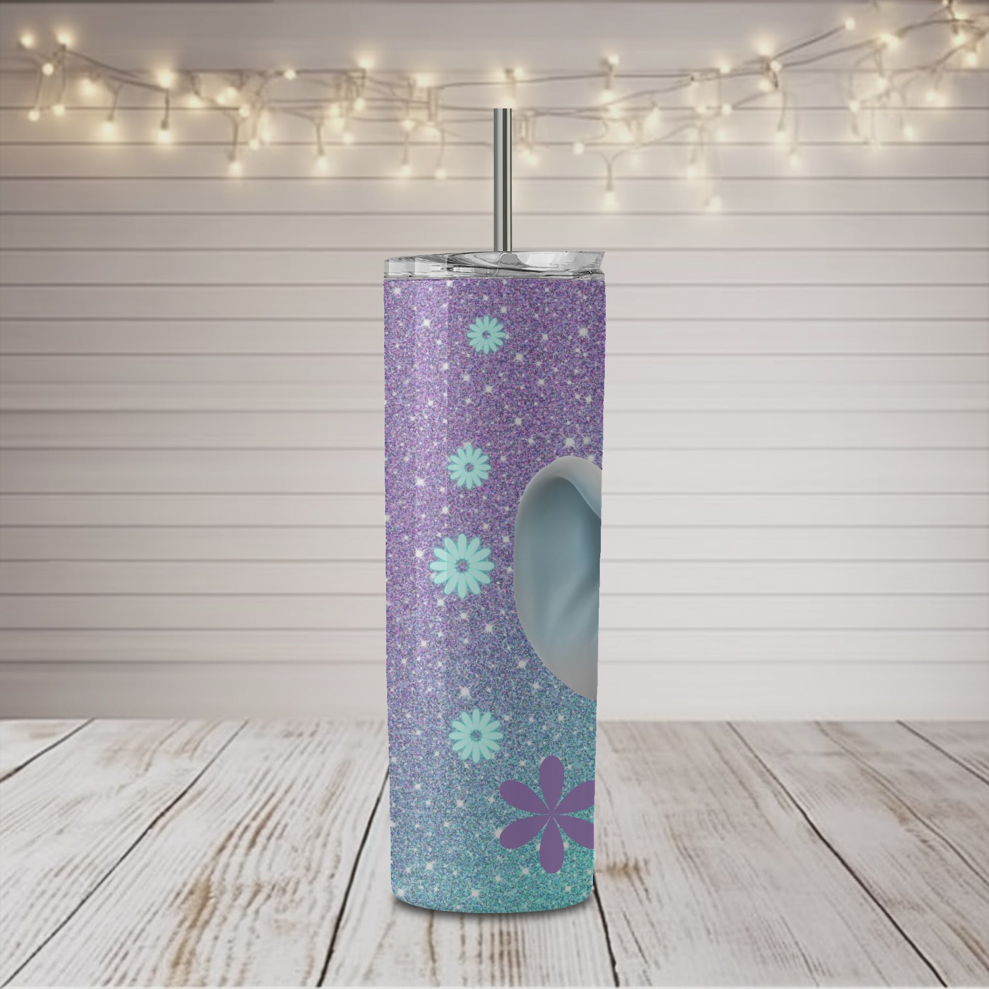 Elephant Purple Teal Glitter 20 oz Skinny Tumbler