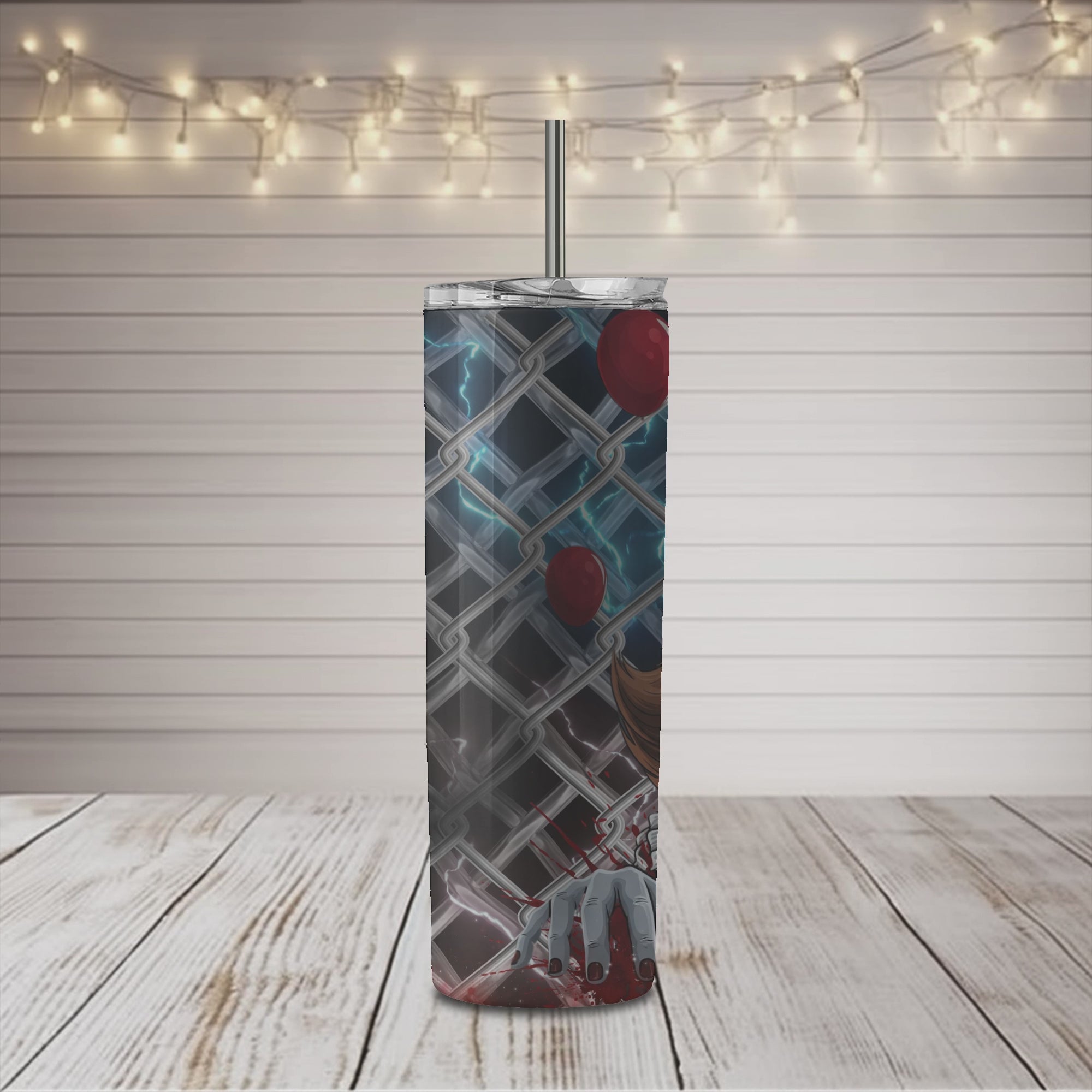 Horror Character Balloon Fence 20oz Skinny Sublimation Tumbler