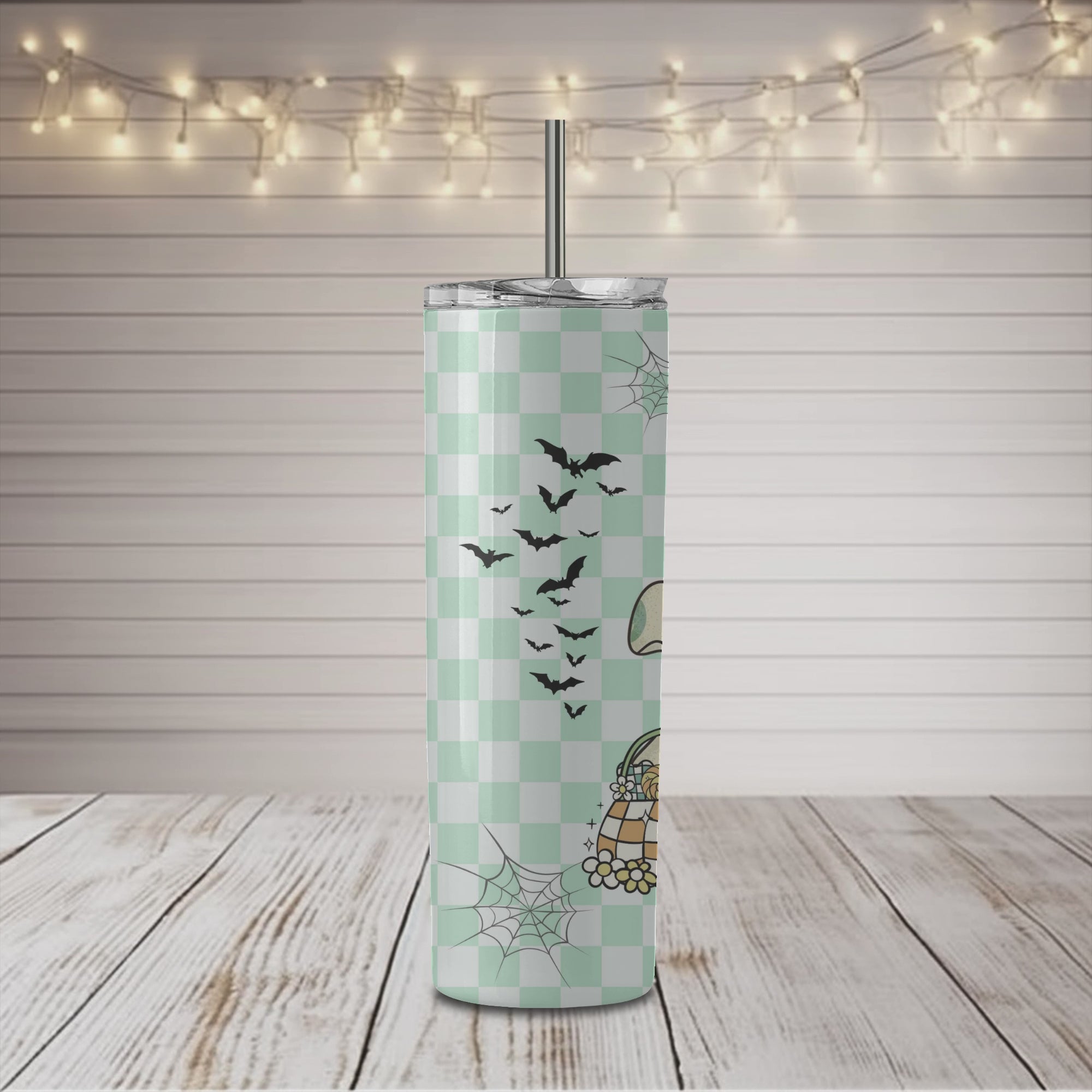 Halloween Retro Ghost Pastel Teal 20oz Skinny Sublimation Tumbler