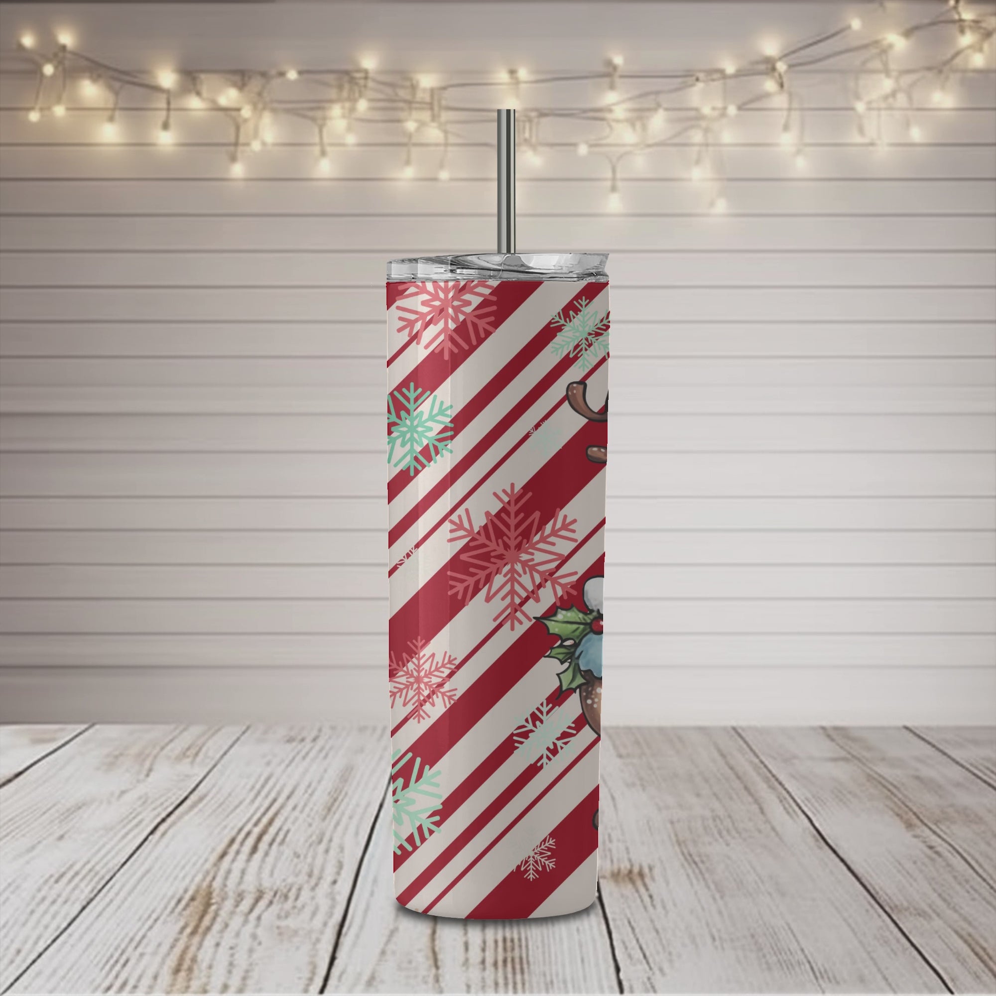 Christmas Stripe Reindeer 20 oz Skinny Sublimation Tumbler