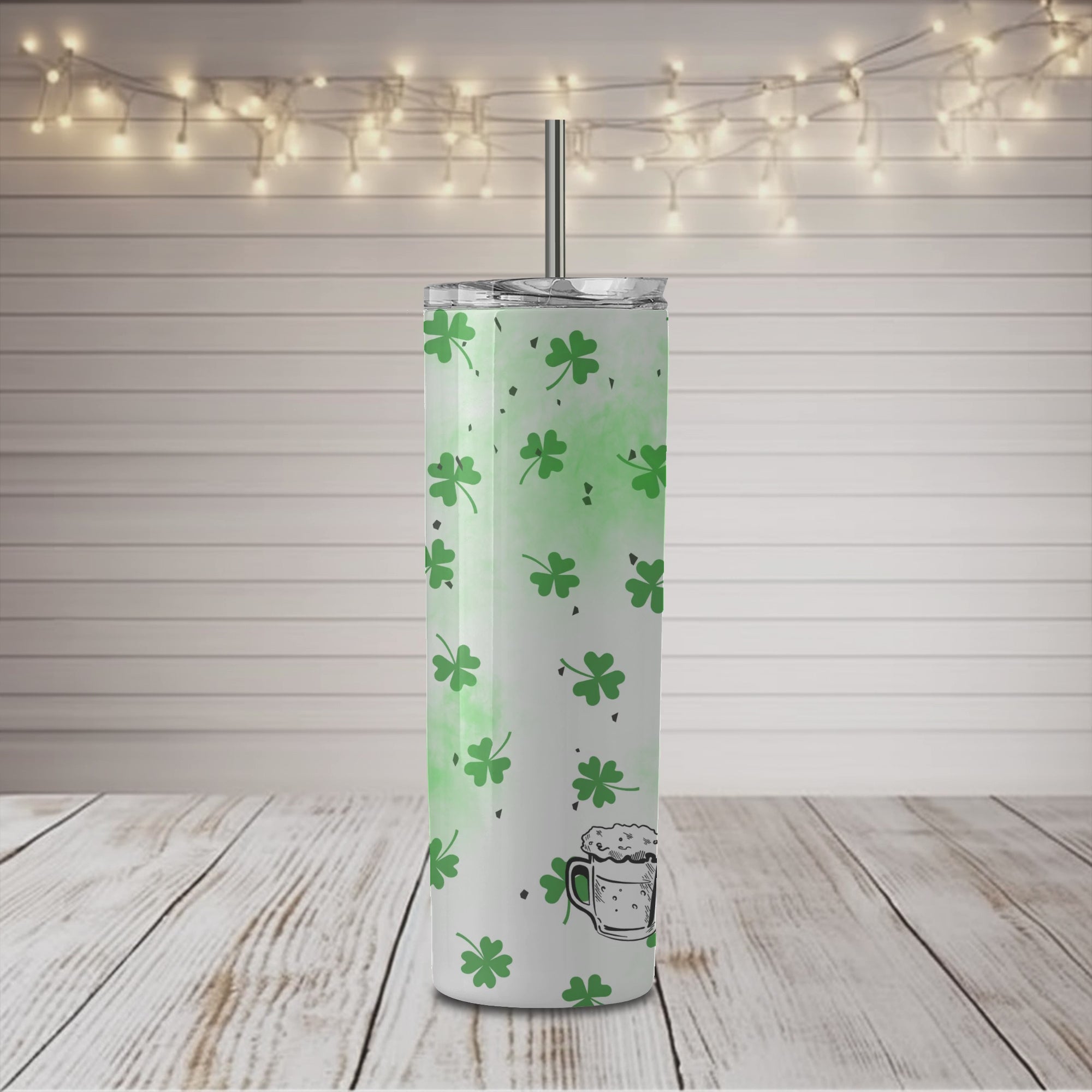 Vaso estrecho de 20 oz con calavera del Día de San Patricio