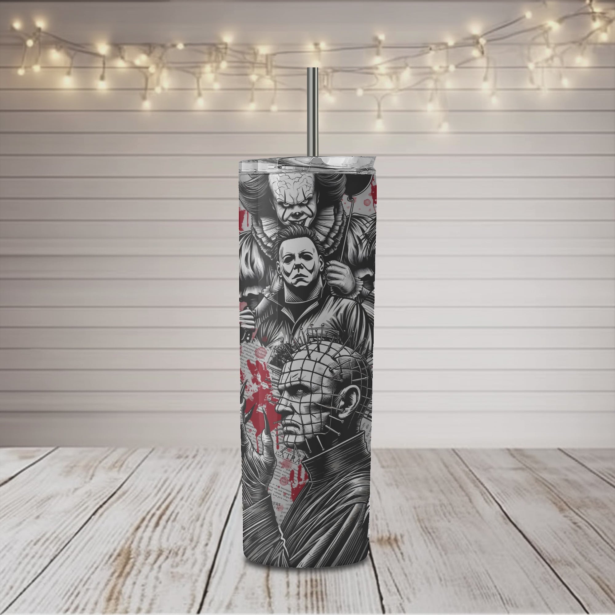 Horror Guys Mix Black and White 20oz Skinny Sublimation Tumbler