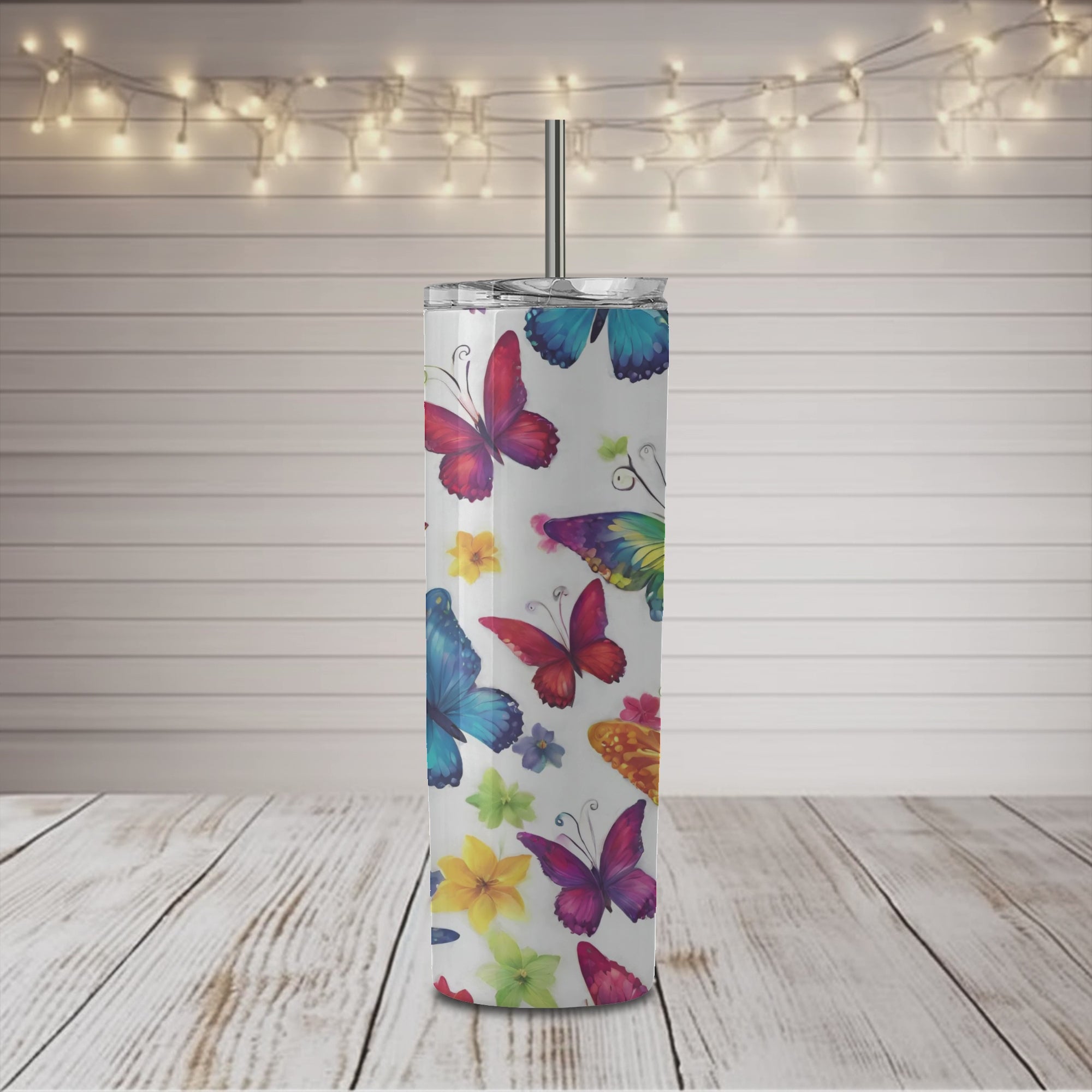 Butterflies Rainbow Colors 20 oz Skinny Tumbler