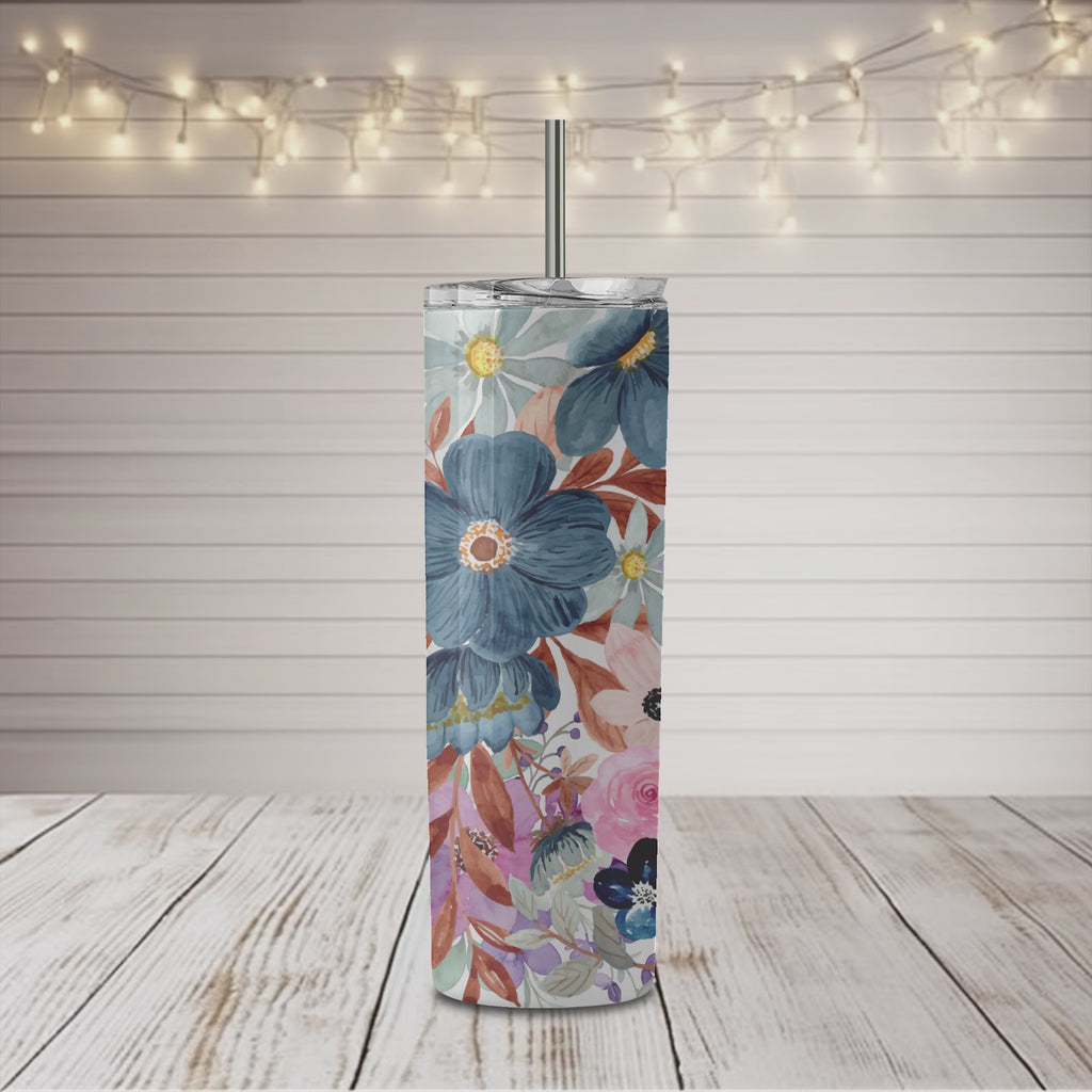 Vaso delgado de 20 oz con diseño de flores de verano