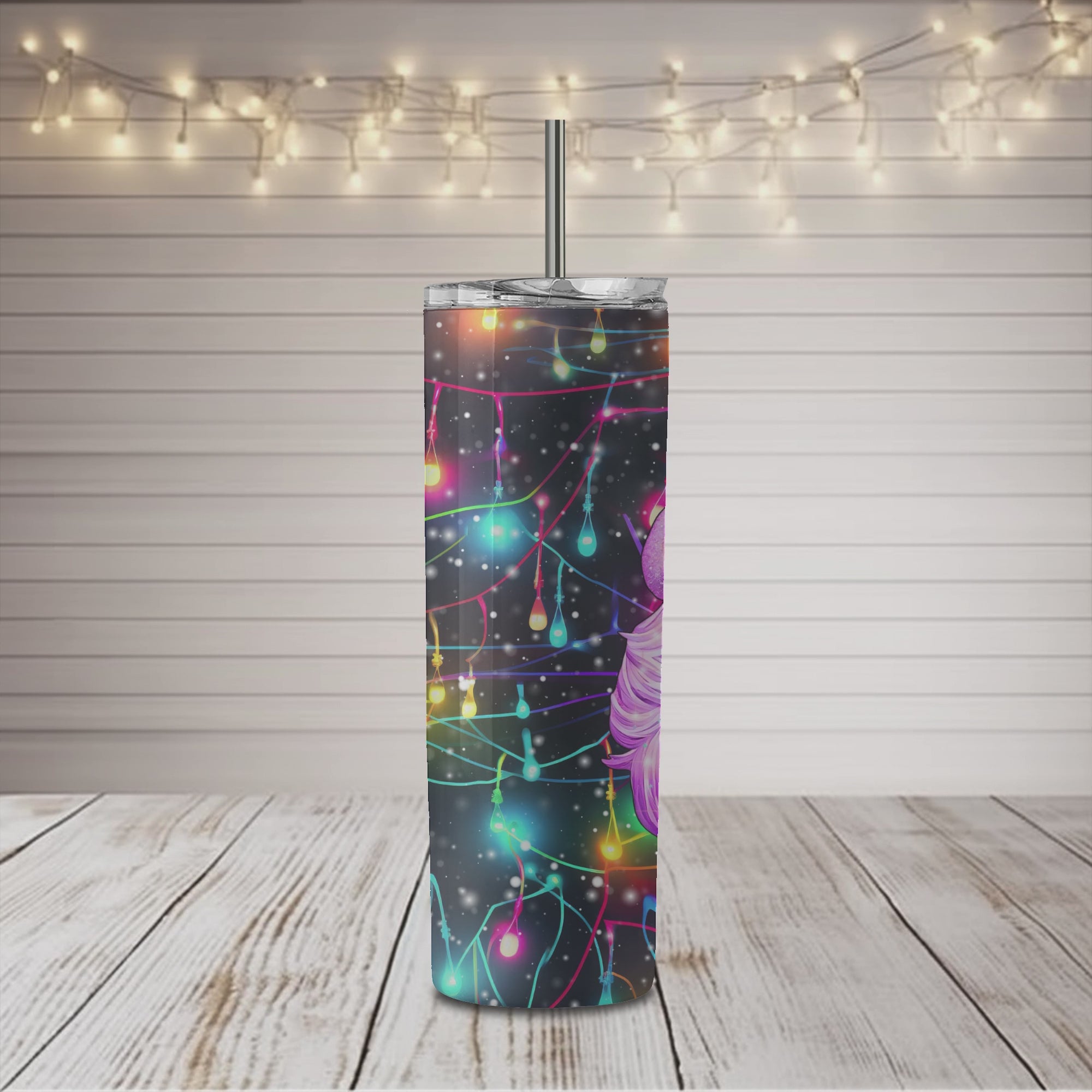 Santa Neon Lights 20 oz Skinny Tumbler