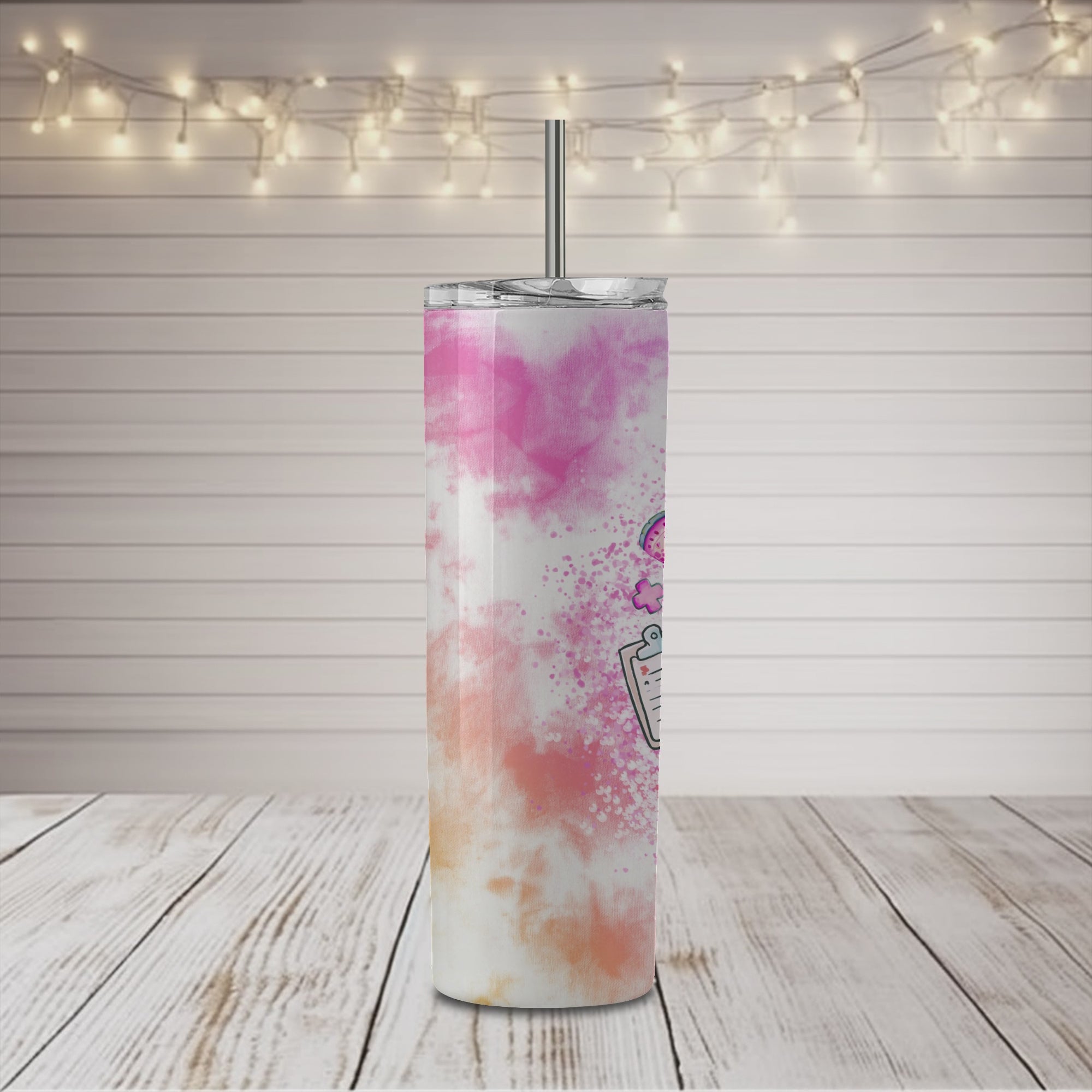 Vaso angosto teñido anudado rosa de 20 oz para enfermera RN