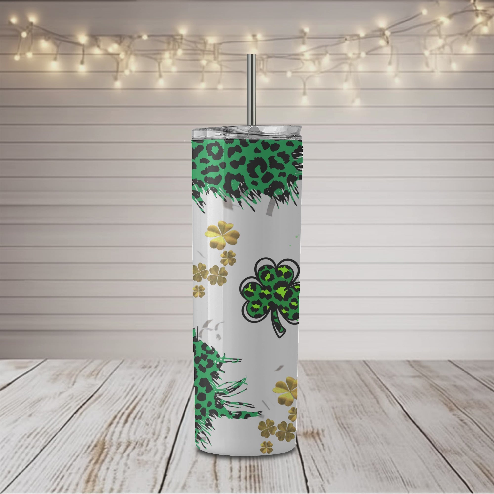 Vaso estrecho de 20 oz con estampado de leopardo irlandés de Highland Cow