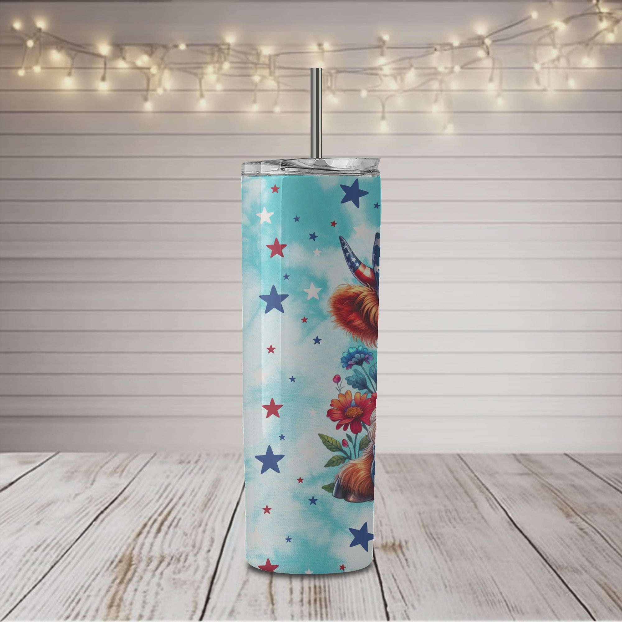 Patriotic Highland Cow 20 oz Skinny Tumbler