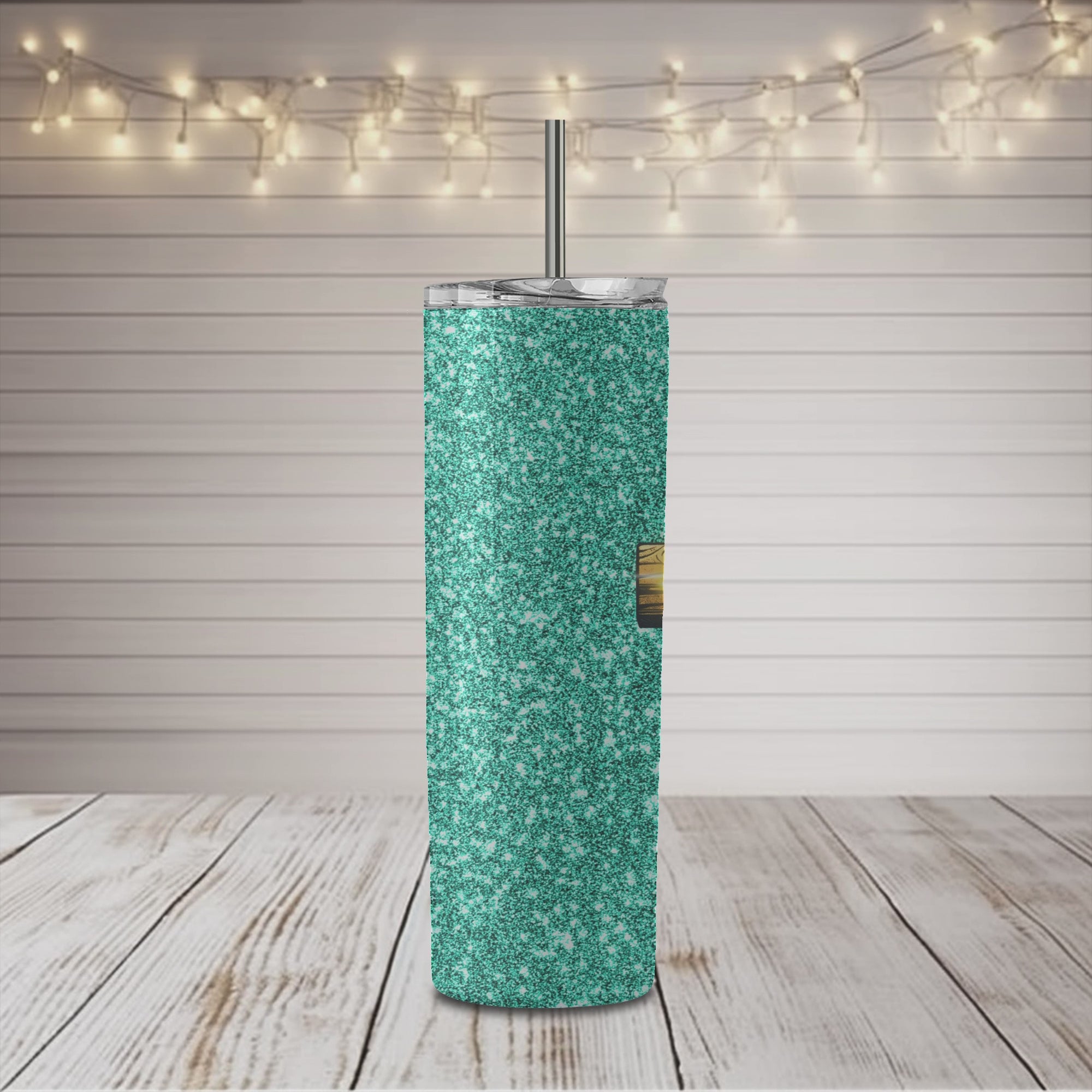 Vaso estrecho de 20 oz con cruz de fe y color verde azulado
