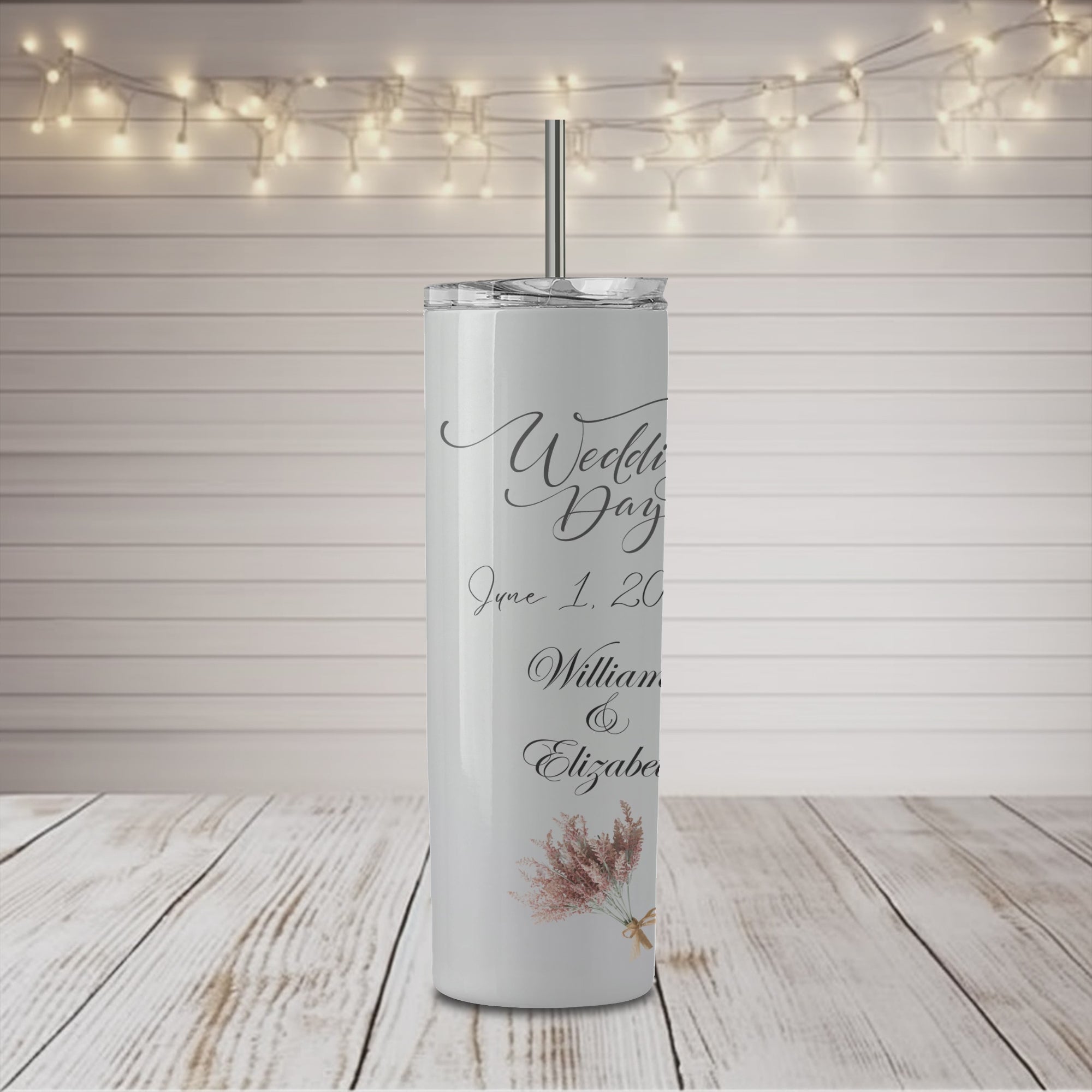 Vaso delgado personalizado de 20 oz para el día de la boda