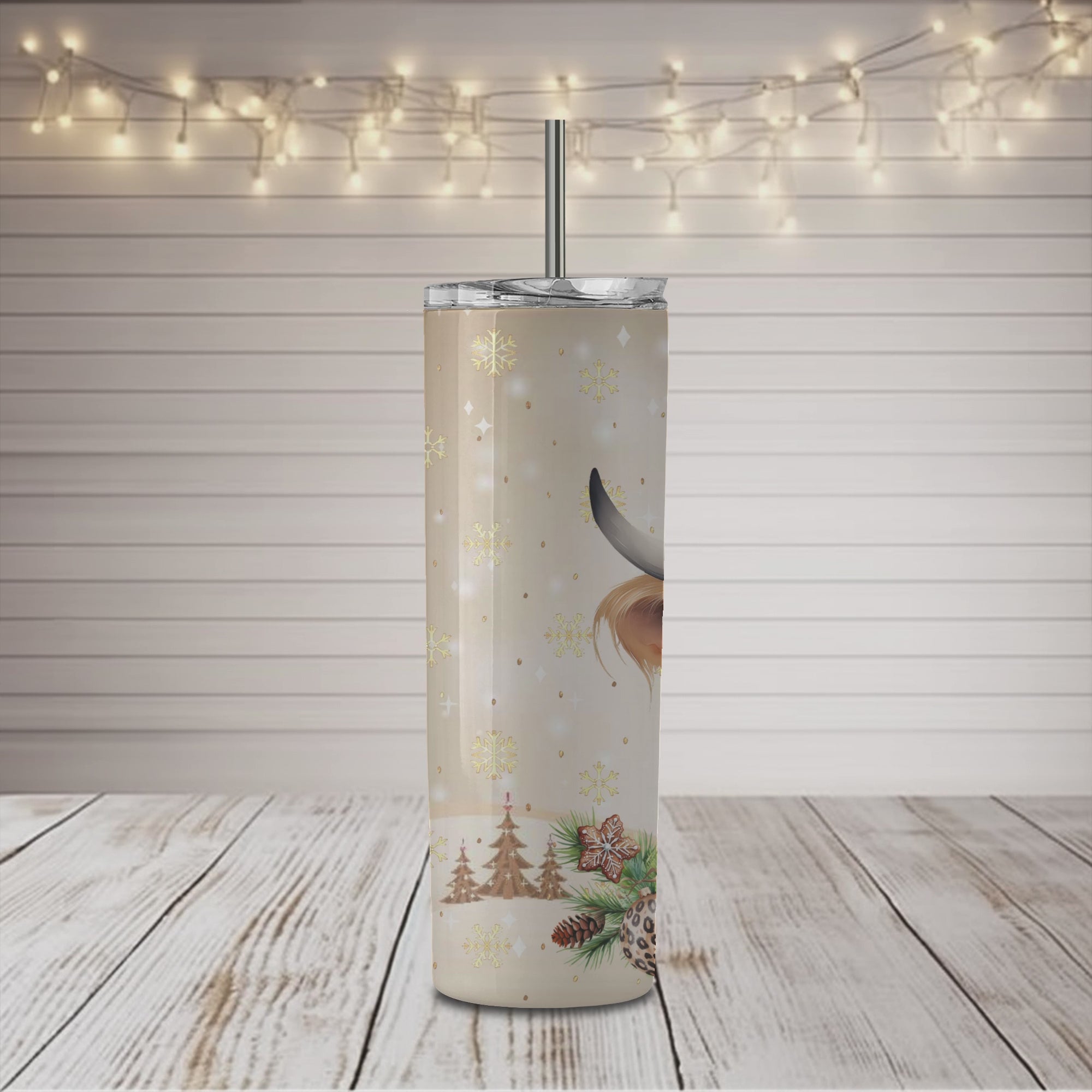 Gold Christmas Cow 20 oz Skinny Tumbler