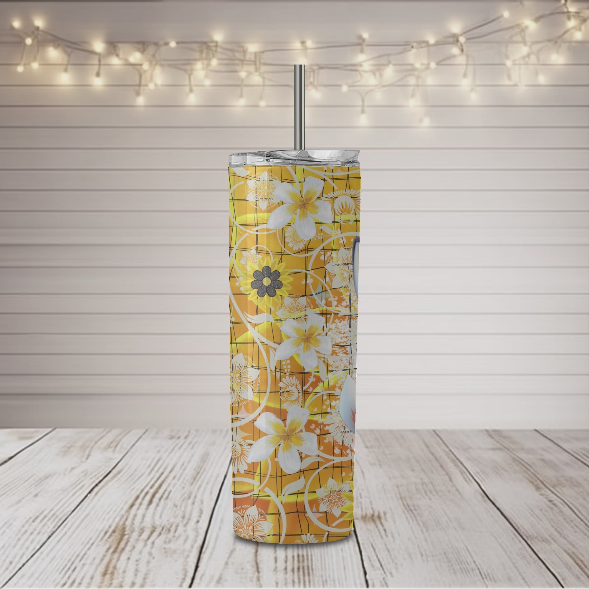 Vaso estrecho Fox de 20 oz, color negro y amarillo