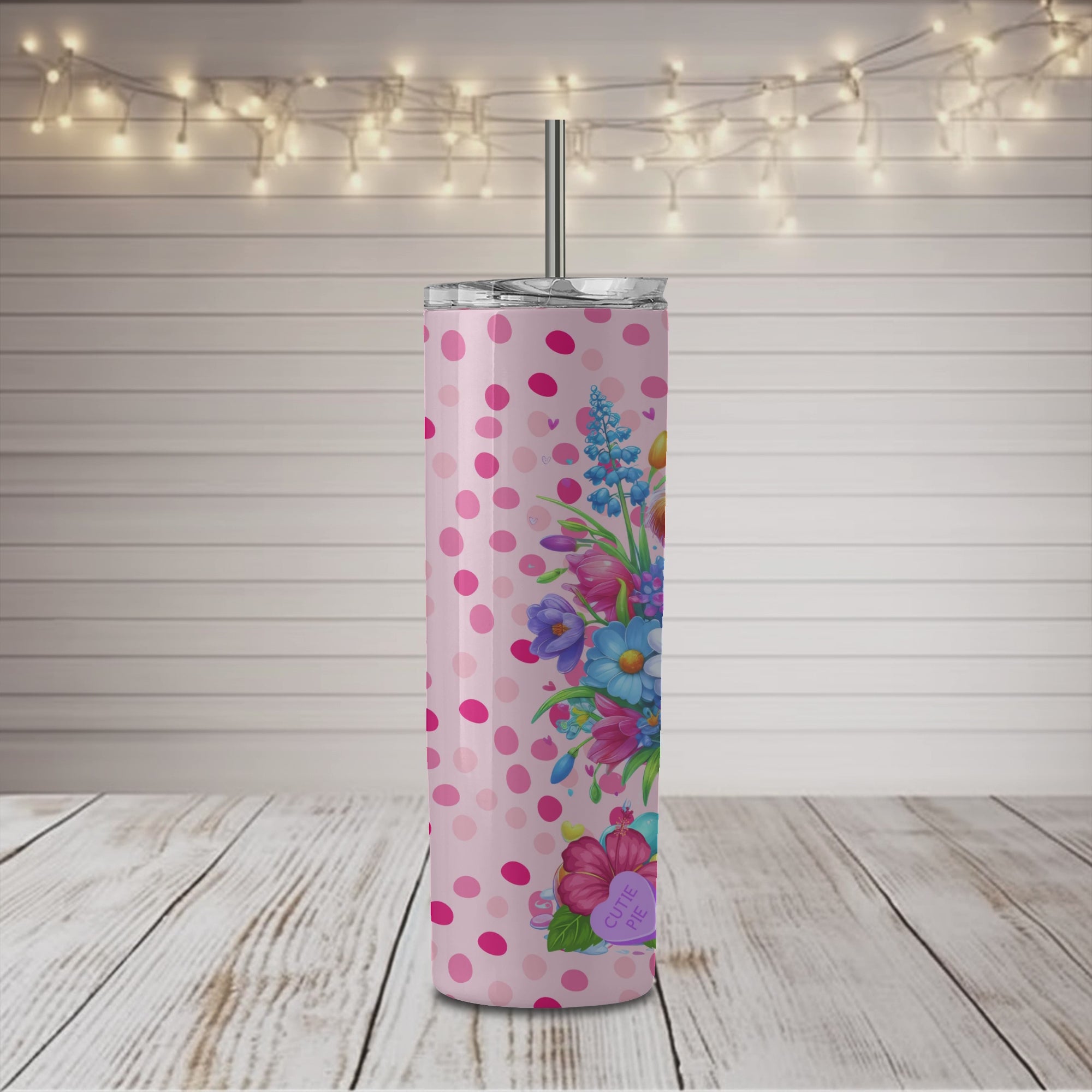 Vaso delgado de 20 oz con forma de corazón de caramelo de San Valentín Highland Cow