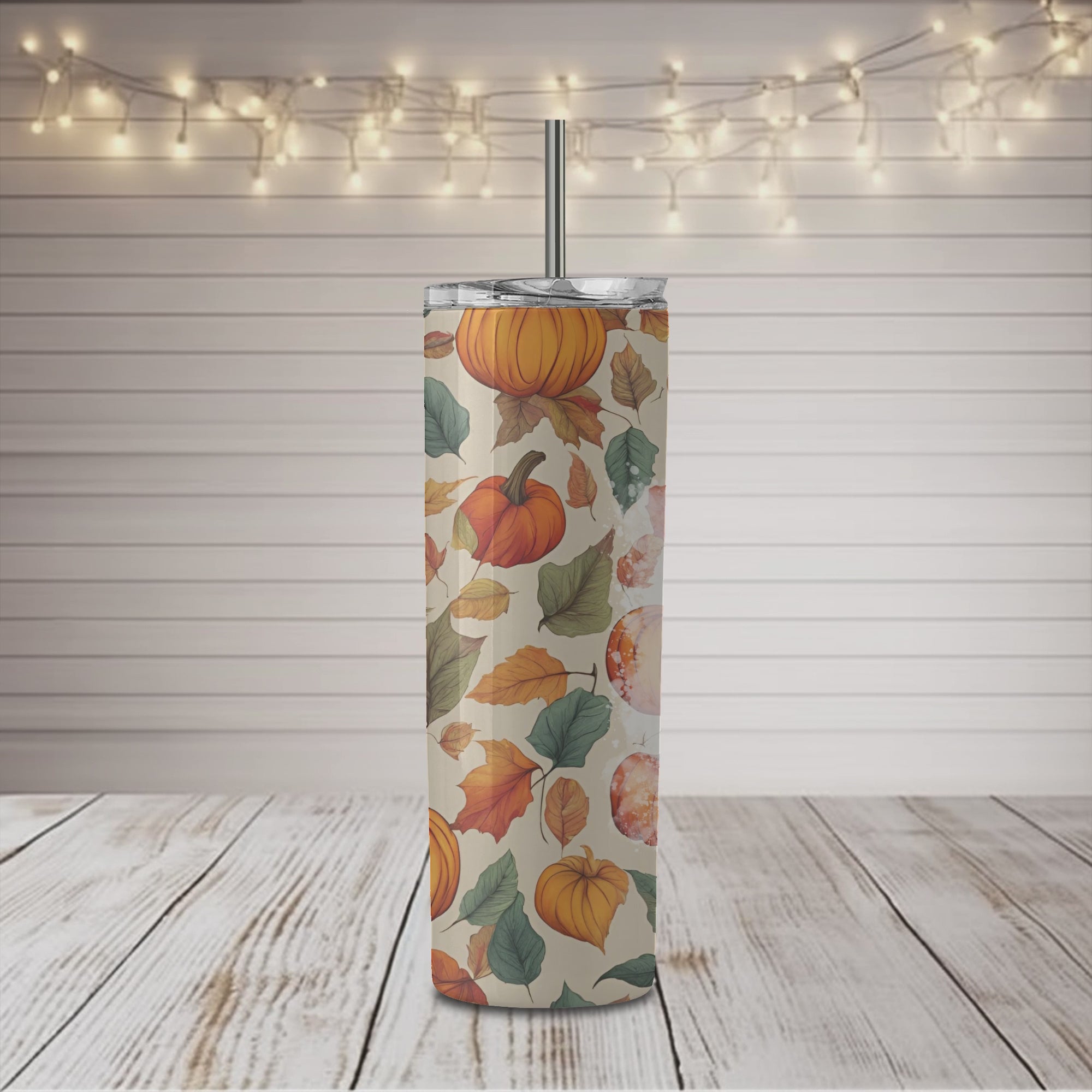 Vaso delgado de 20 oz con diseño de franela y paseos en carreta de otoño