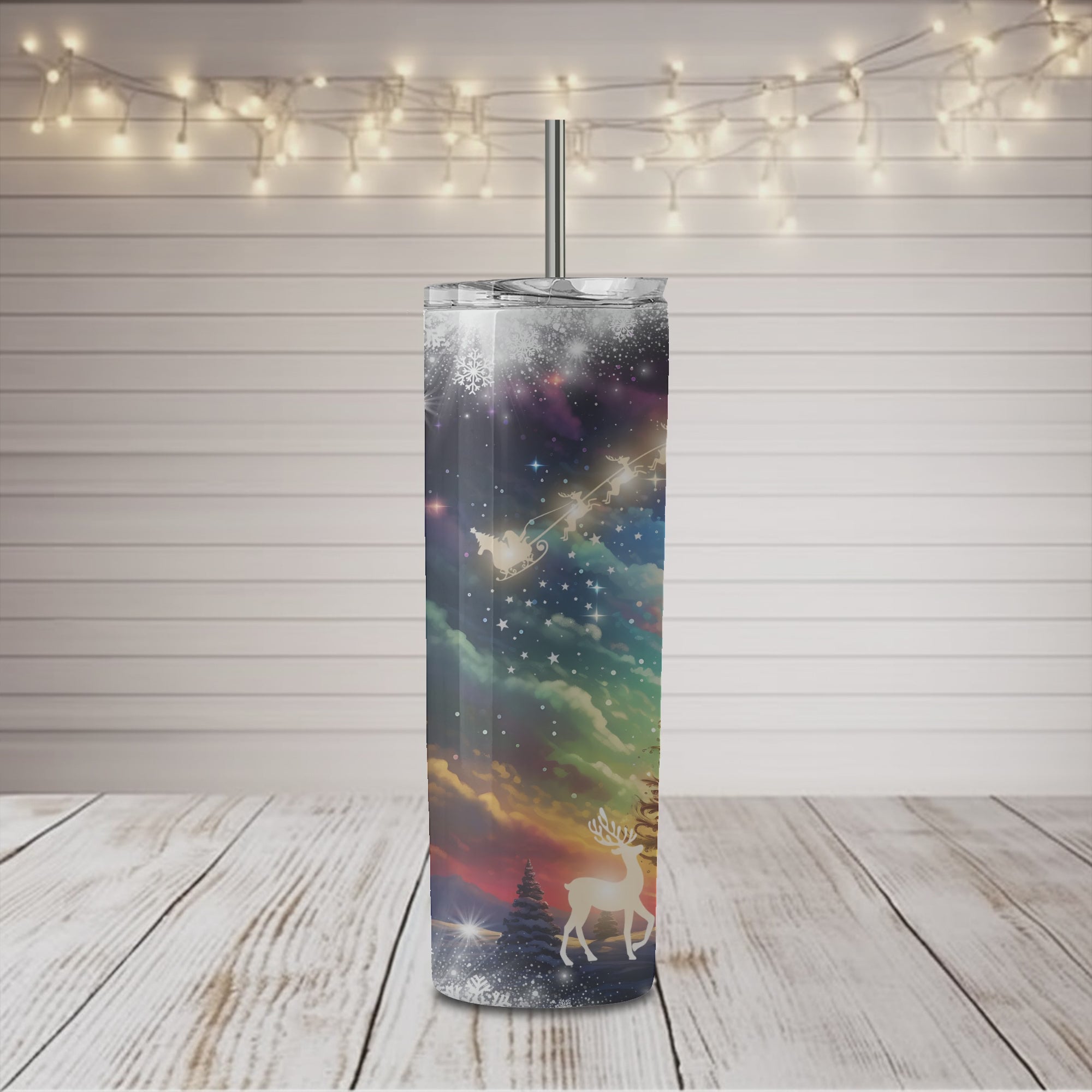 Christmas Tree Neon Lights 20 oz Skinny Tumbler