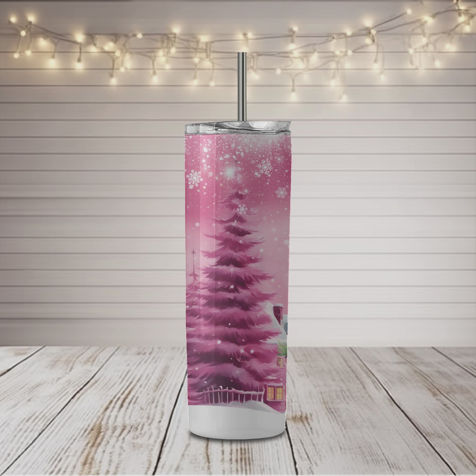 Christmas Winter Pink Snowman 20 oz Skinny Tumbler