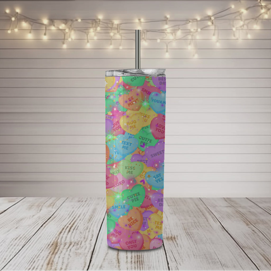 Valentine's Candy Hearts 20 oz Skinny Tumbler