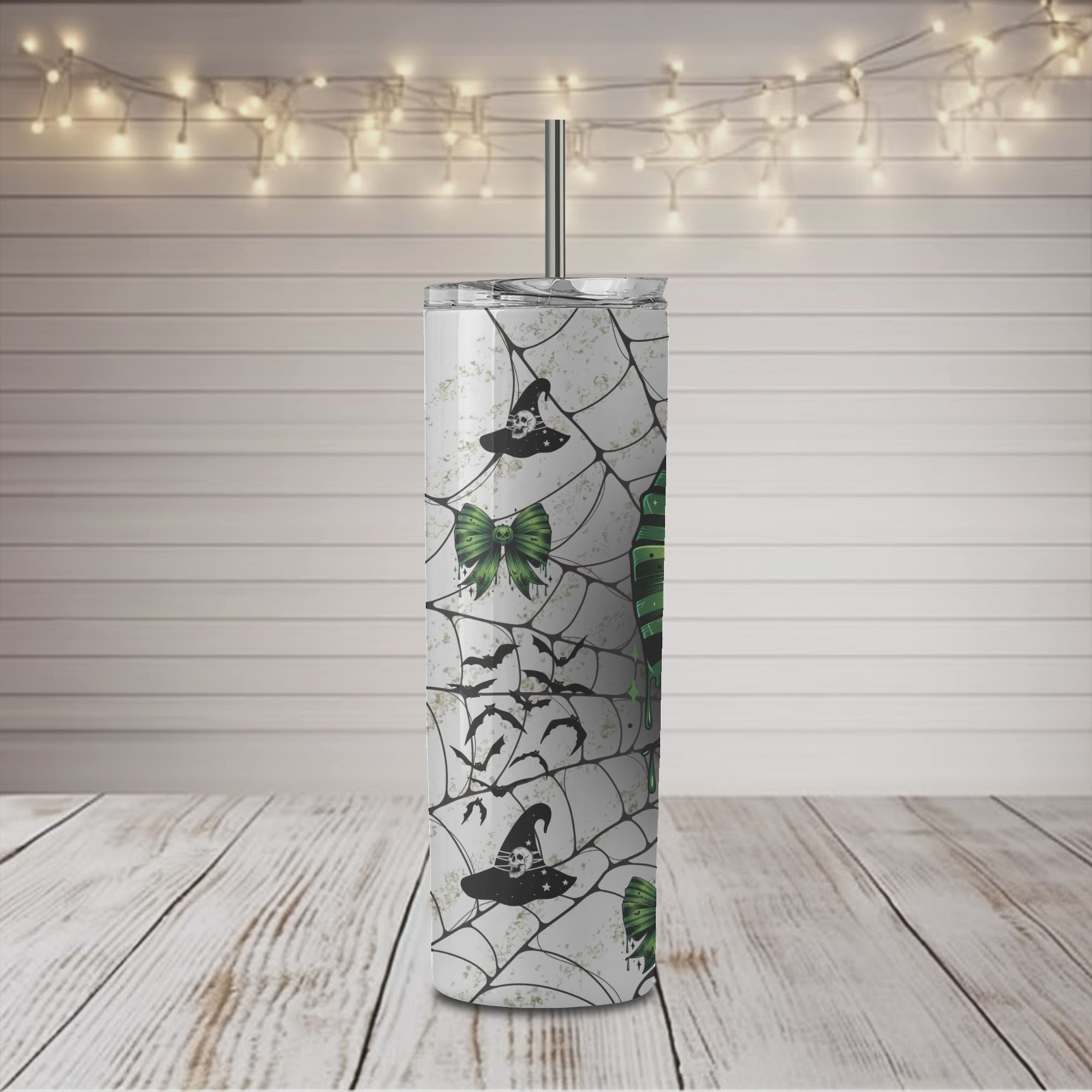 Vaso delgado de 20 oz con lazo espeluznante de Halloween