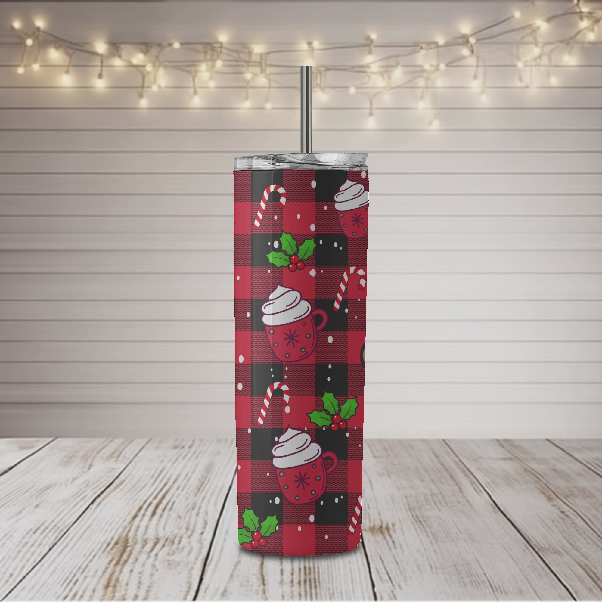 Christmas Gingerbread Man Plaid 20 oz Skinny Tumbler