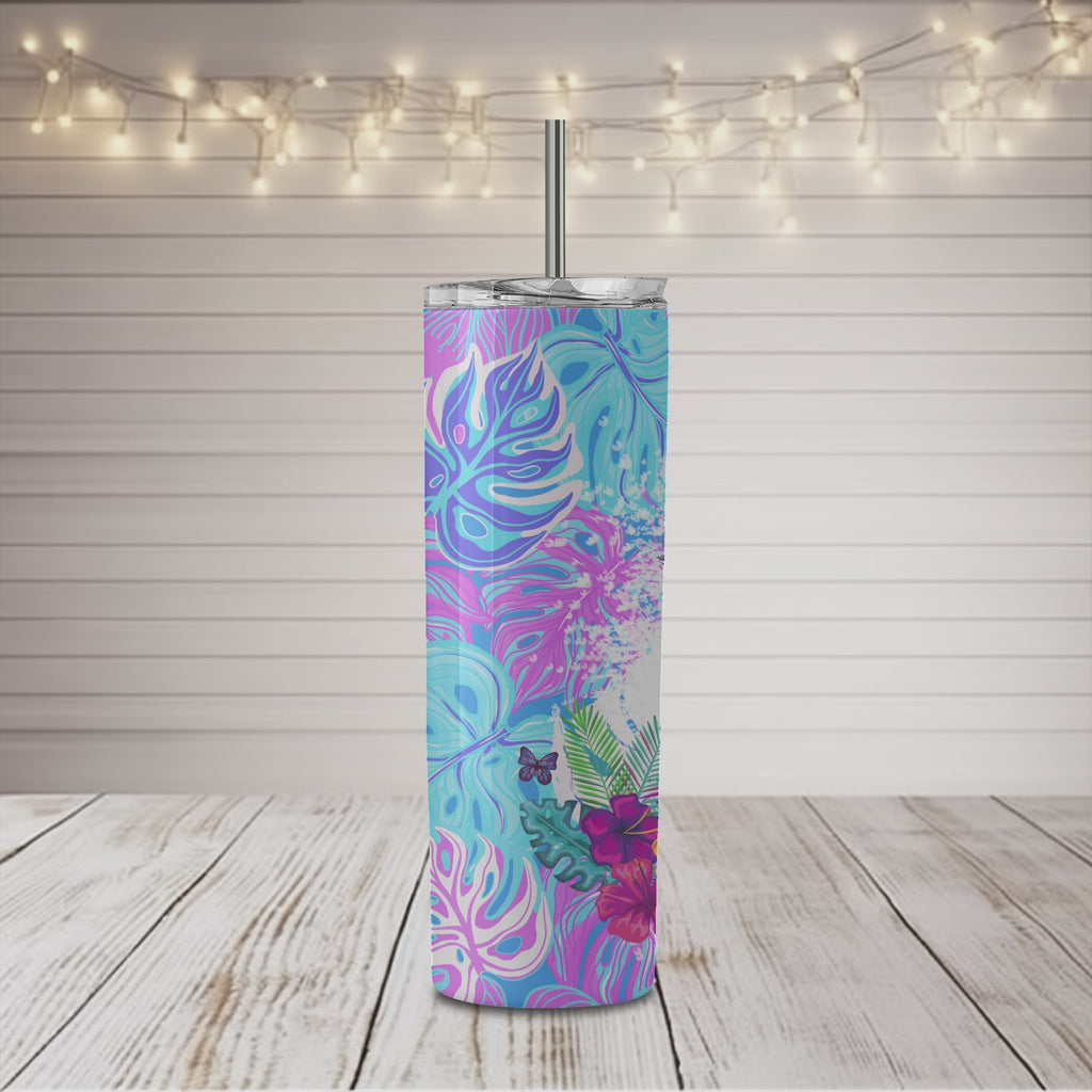 Vaso estrecho de 20 oz con diseño de tortuga en color rosa y azul