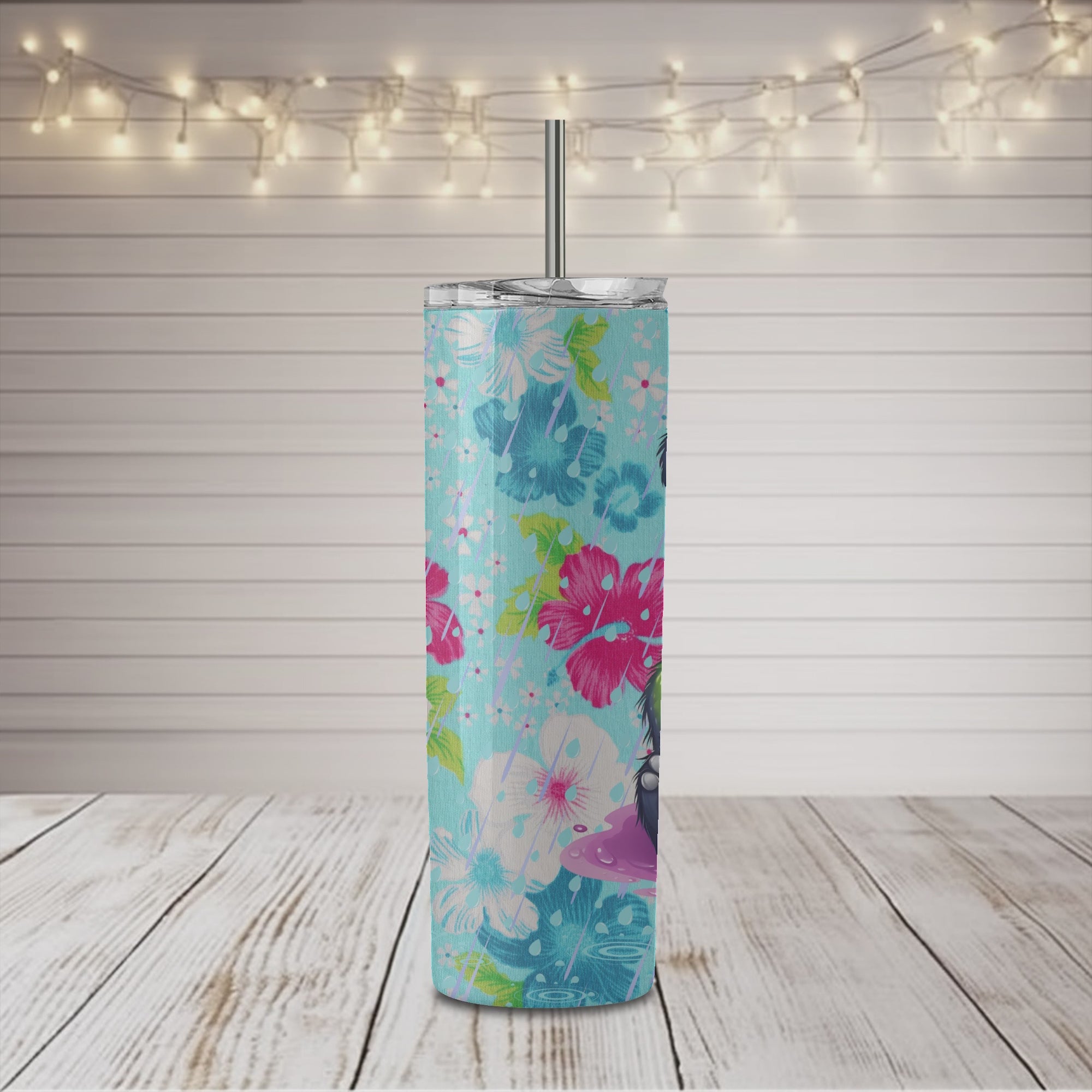 Vaso estrecho de 20 oz con diseño de Panda bajo la lluvia
