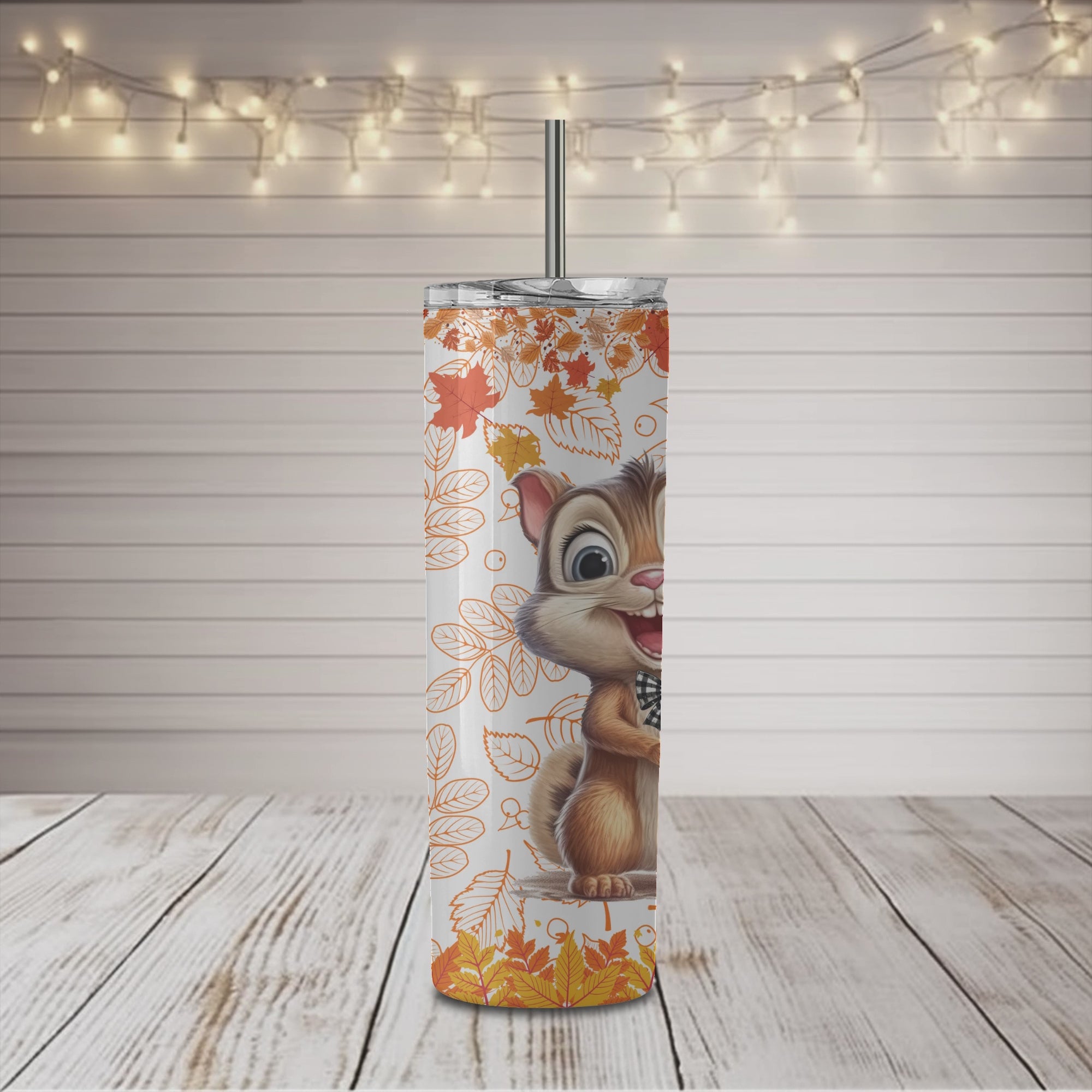 Vaso delgado de 20 oz con calabaza de otoño y ardilla especiada