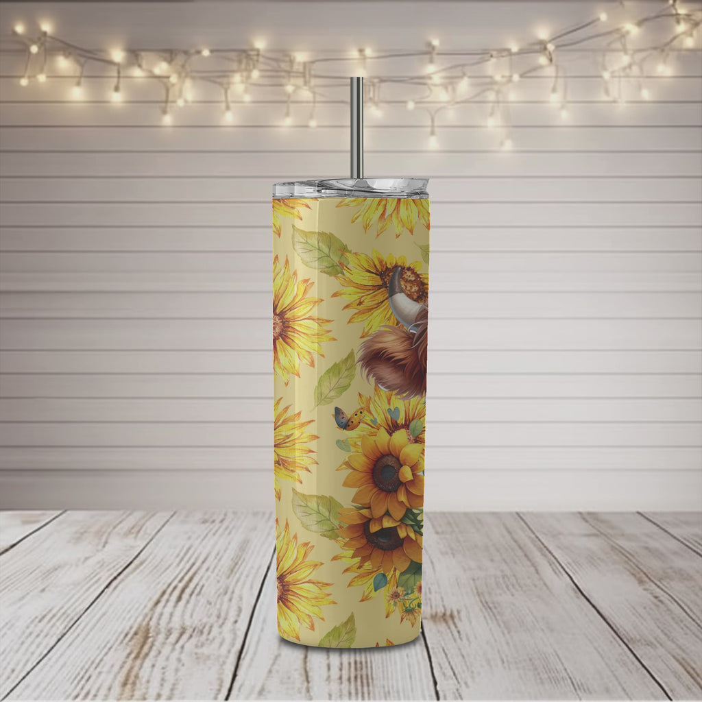 Highland Cow Sunflowers 20 oz Skinny Tumbler