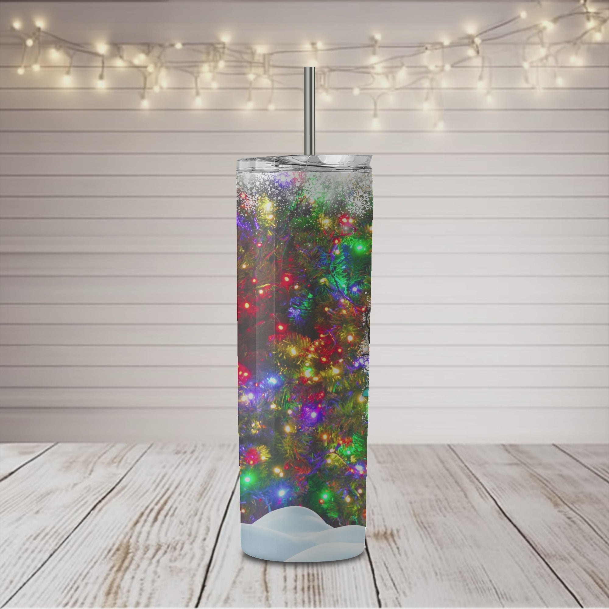 Vaso delgado de 20 oz con luces de tripulación navideñas