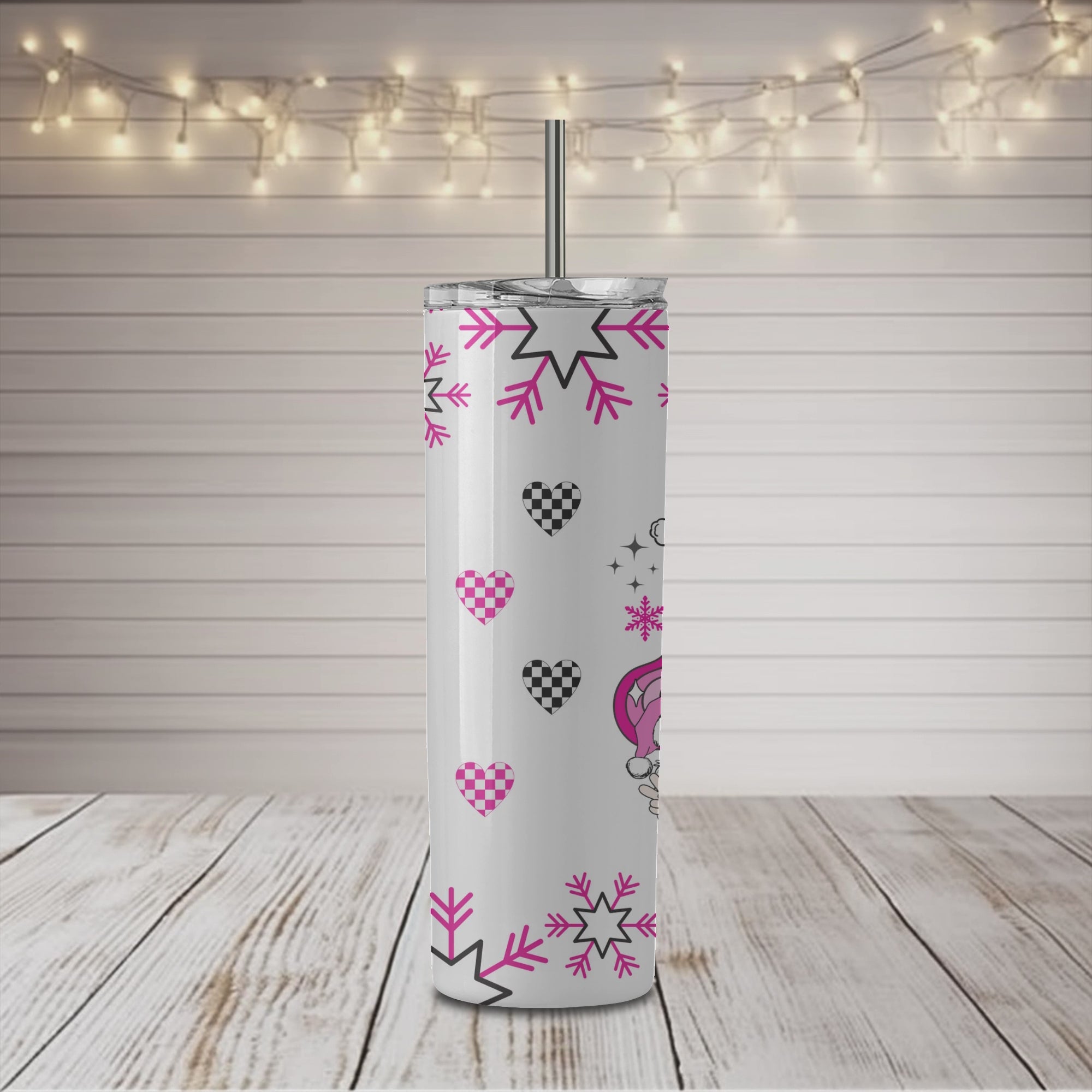 Vaso estrecho de 20 oz con diseño navideño de Papá Noel a cuadros
