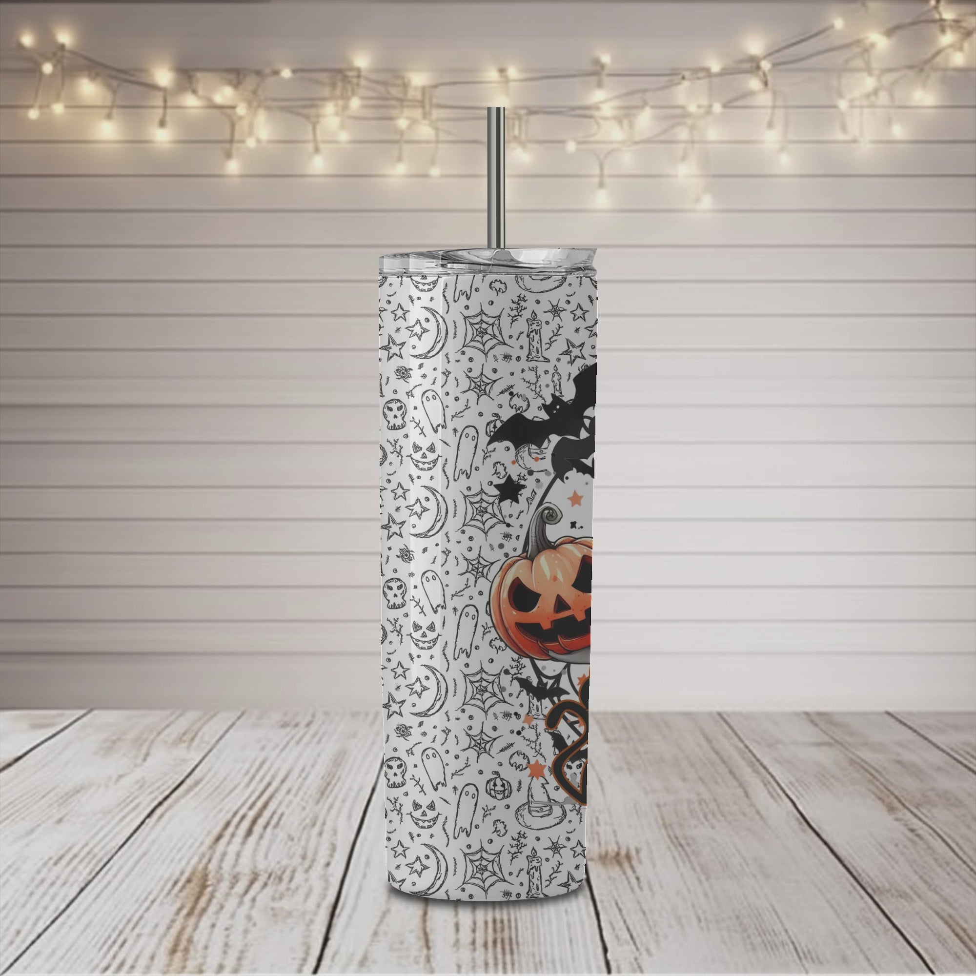 Halloween Ghost Girl Orange and Black 20 oz Skinny Sublimation Tumbler