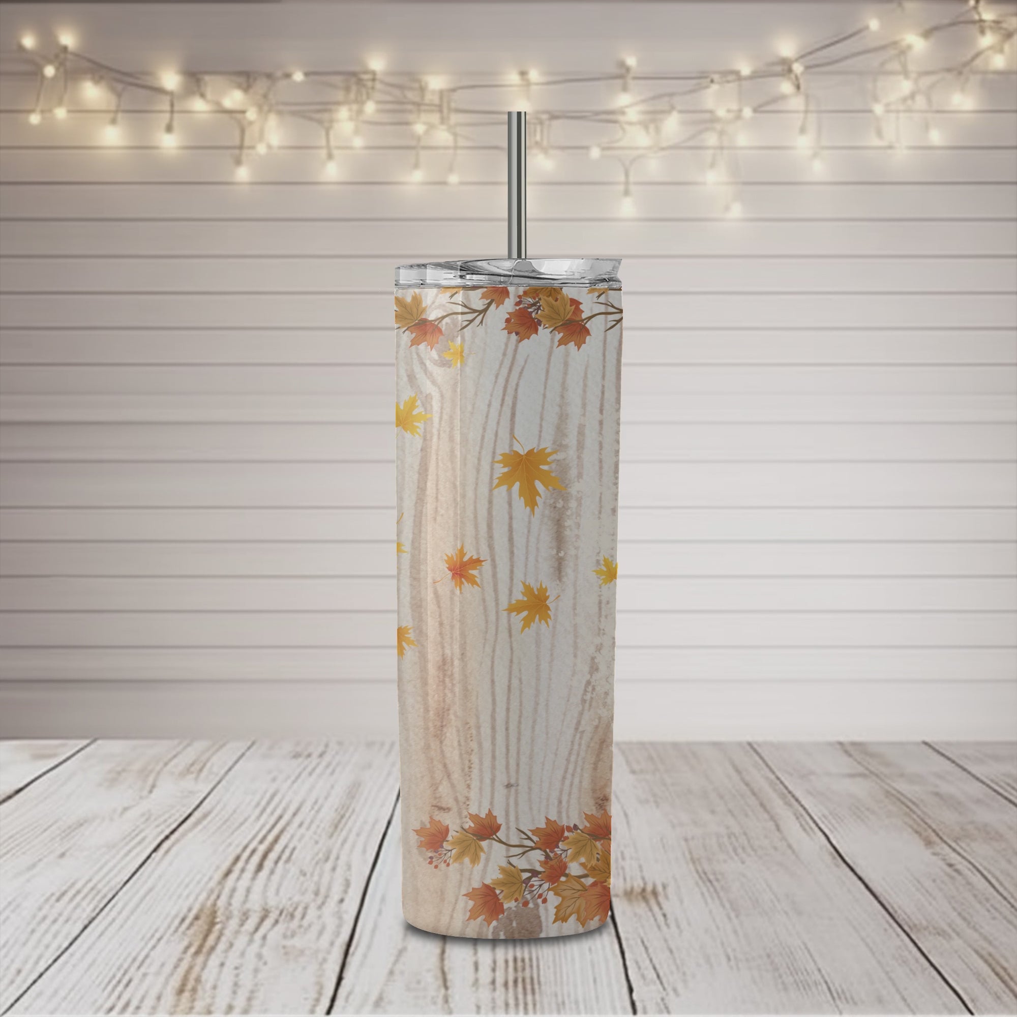 Vaso delgado de 20 oz con diseño de calabaza, fútbol y hogueras de franela